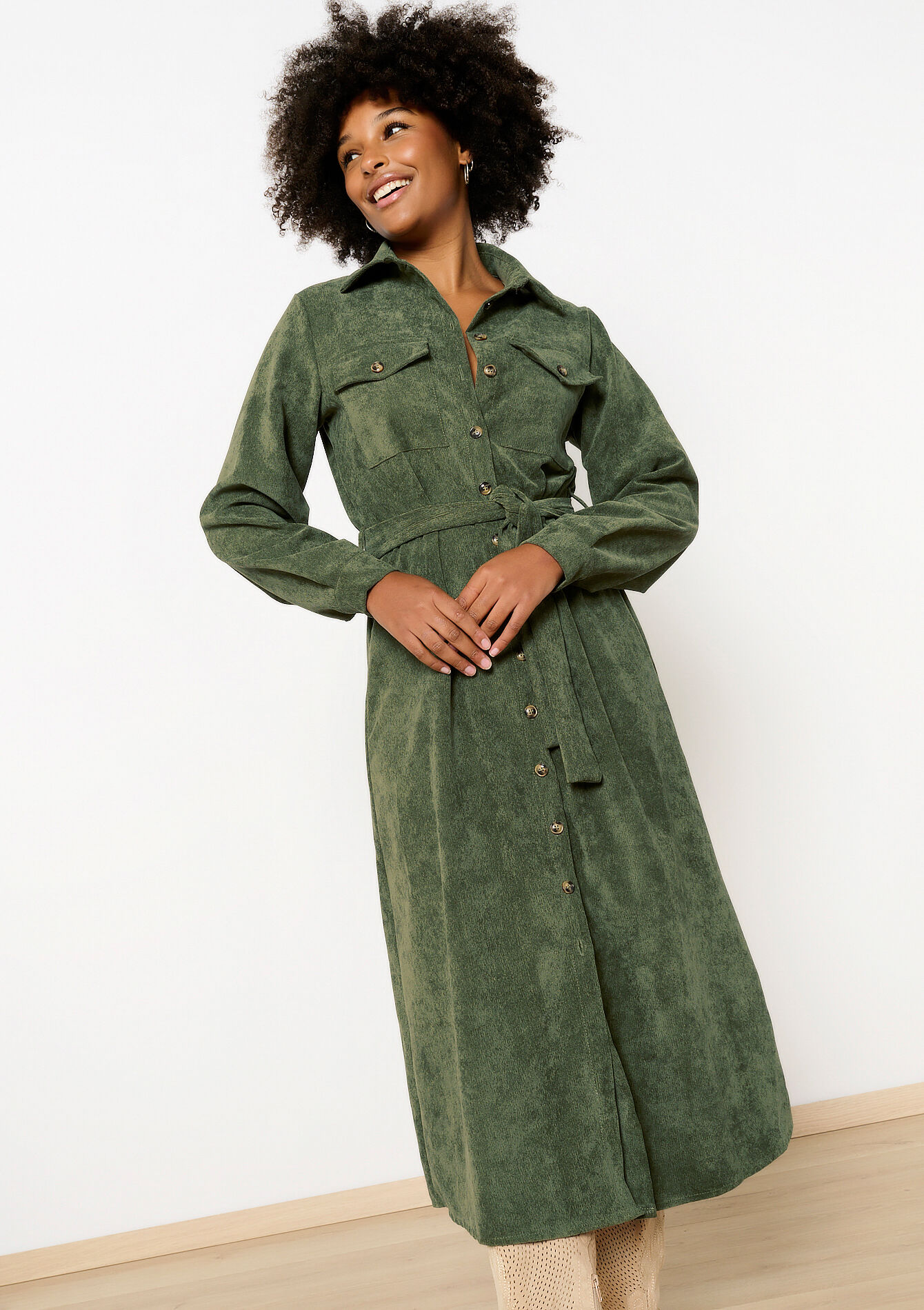 Corduroy shirt dress, undefined - KHAKI MILD - undefined