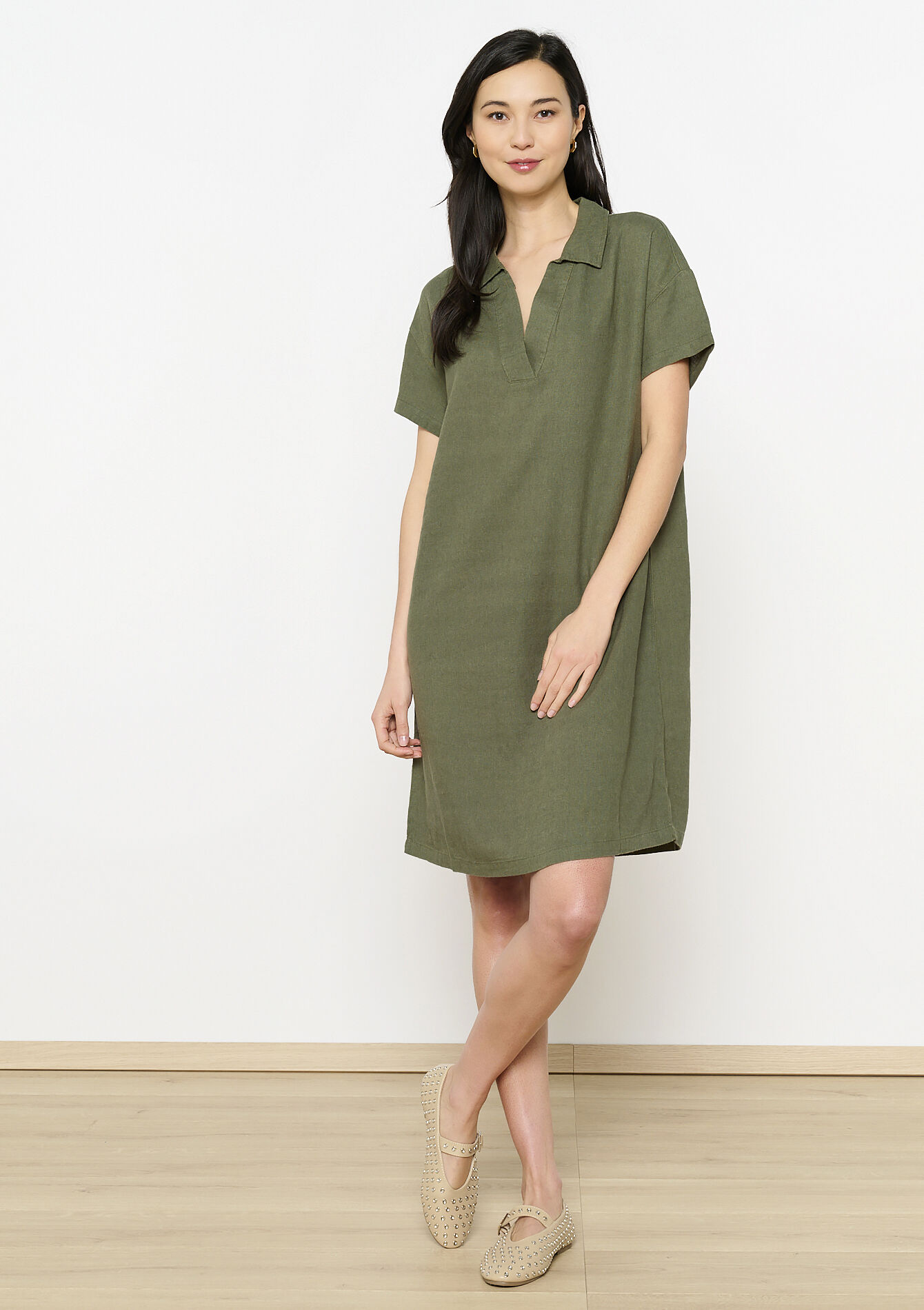 Linen shirt dress, Linen shirt dress - KHAKI MED - 08103881_4327
