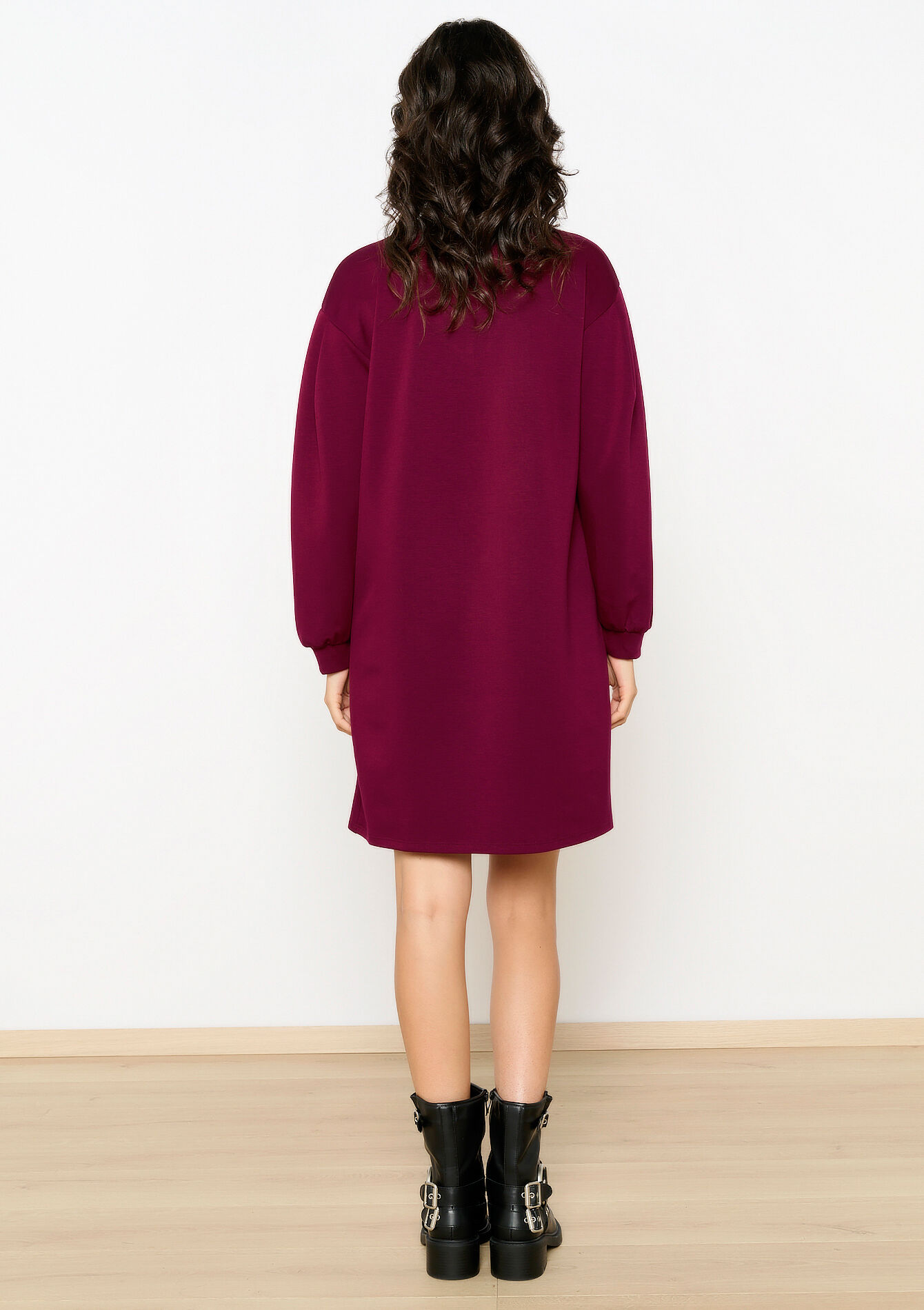 Robe sweat à col V, Robe sweat à col V - BORDEAU WINE - 08103896_1467
