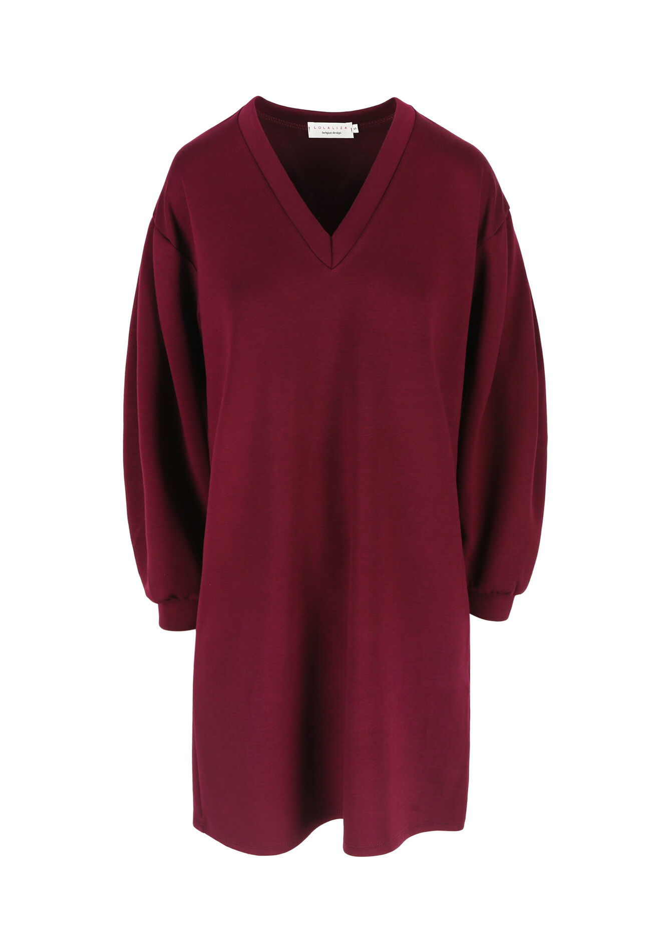 Robe sweat à col V, Robe sweat à col V - BORDEAU WINE - 08103896_1467