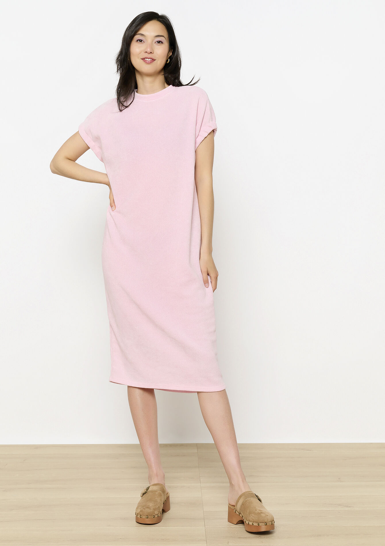 Robe droite en éponge, Robe droite en éponge - LIGHT PINK - 08104100_1303