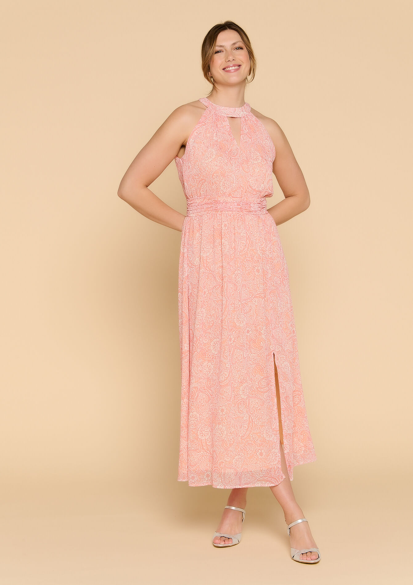 Maxi dress with paisley print, Maxi dress with paisley print - MANDARINE - 08601542_1243
