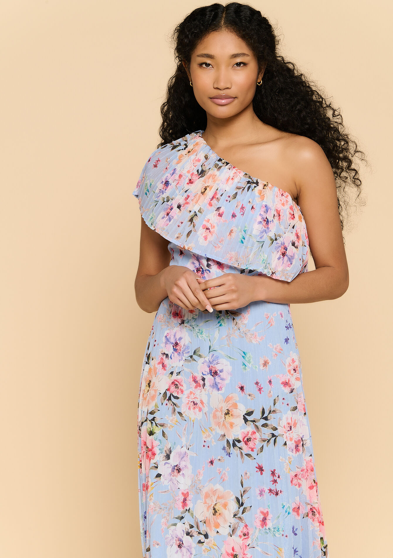 Maxi-jurk met één schouder, Maxi-jurk met één schouder - LIGHT BLUE - 08601546_1709