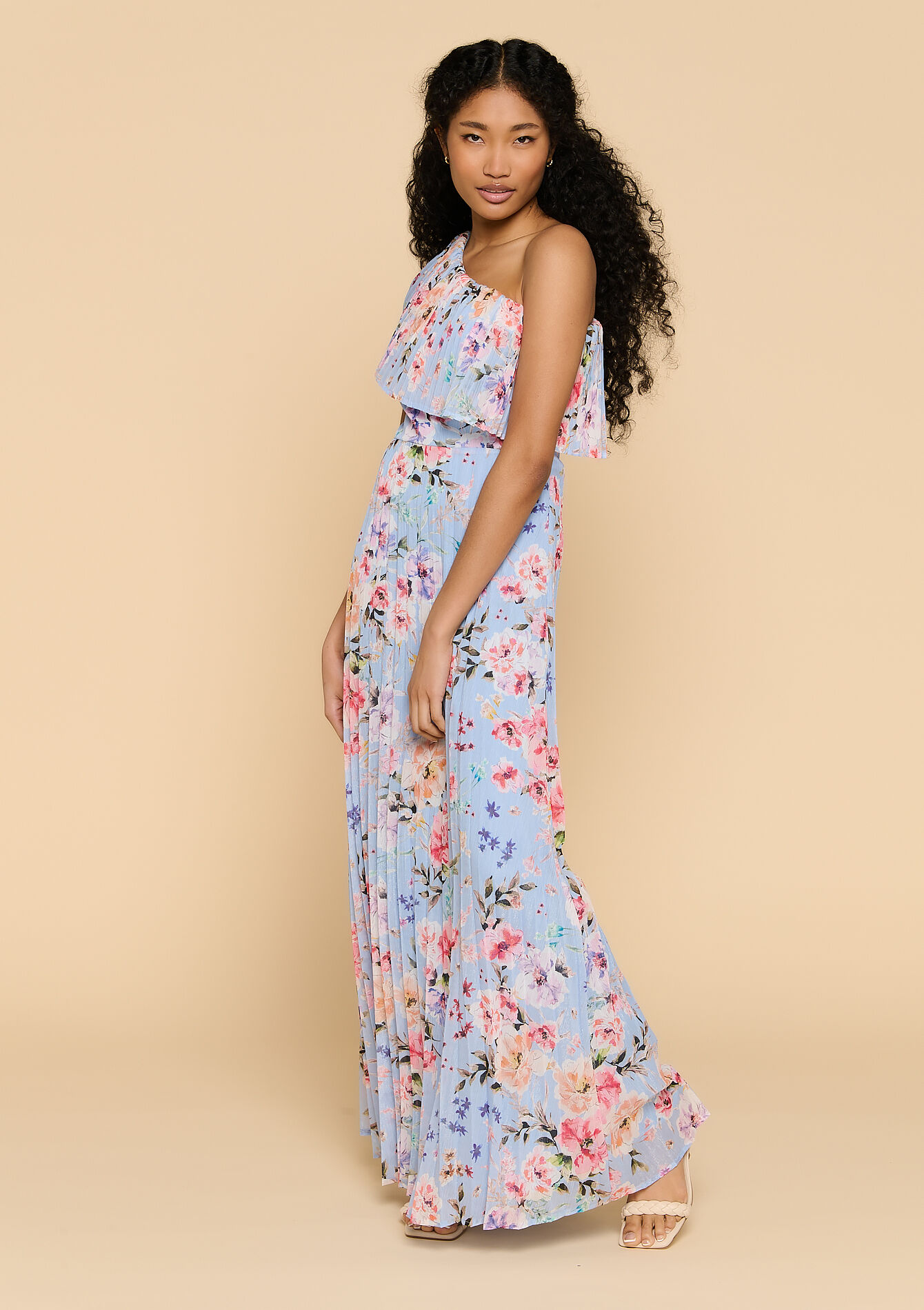 Maxi-jurk met één schouder, Maxi-jurk met één schouder - LIGHT BLUE - 08601546_1709