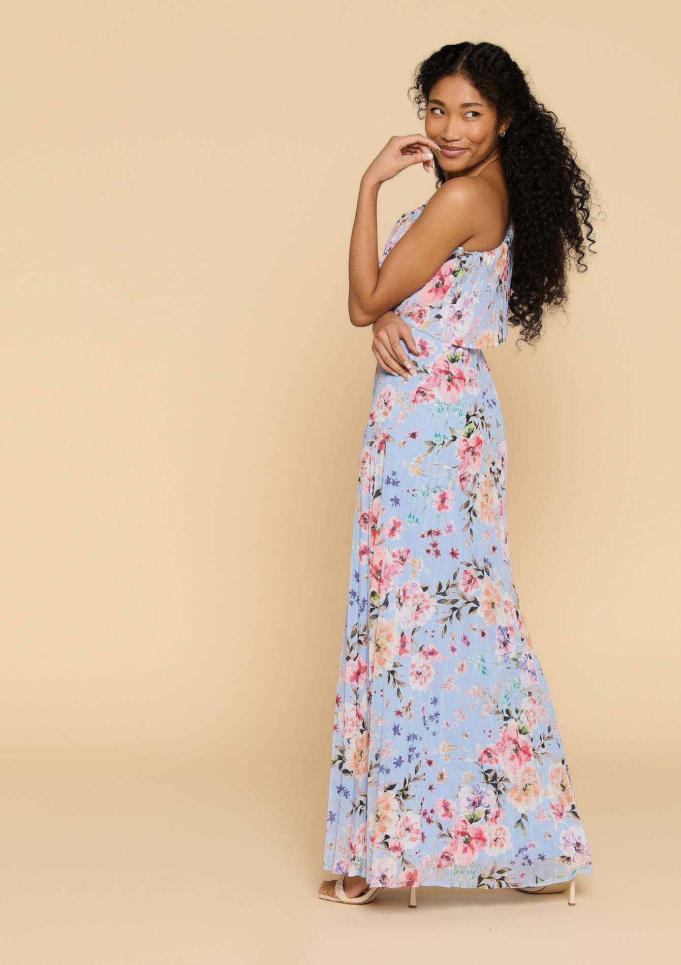 Maxi-jurk met één schouder, Maxi-jurk met één schouder - LIGHT BLUE - 08601546_1709