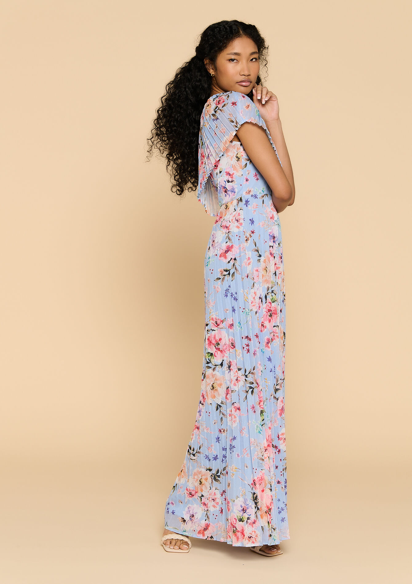 Maxi-jurk met één schouder, Maxi-jurk met één schouder - LIGHT BLUE - 08601546_1709