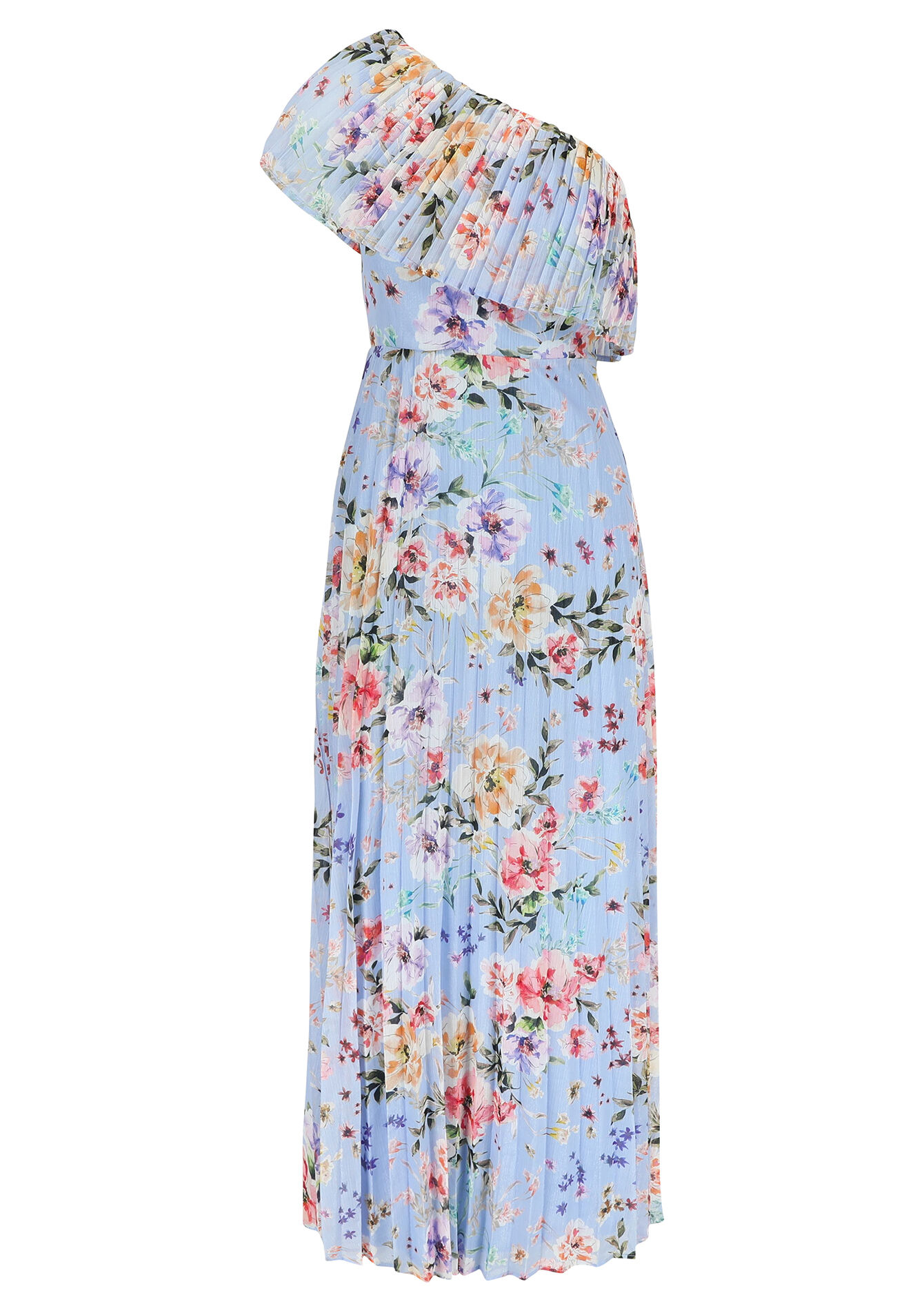 Maxi-jurk met één schouder, Maxi-jurk met één schouder - LIGHT BLUE - 08601546_1709