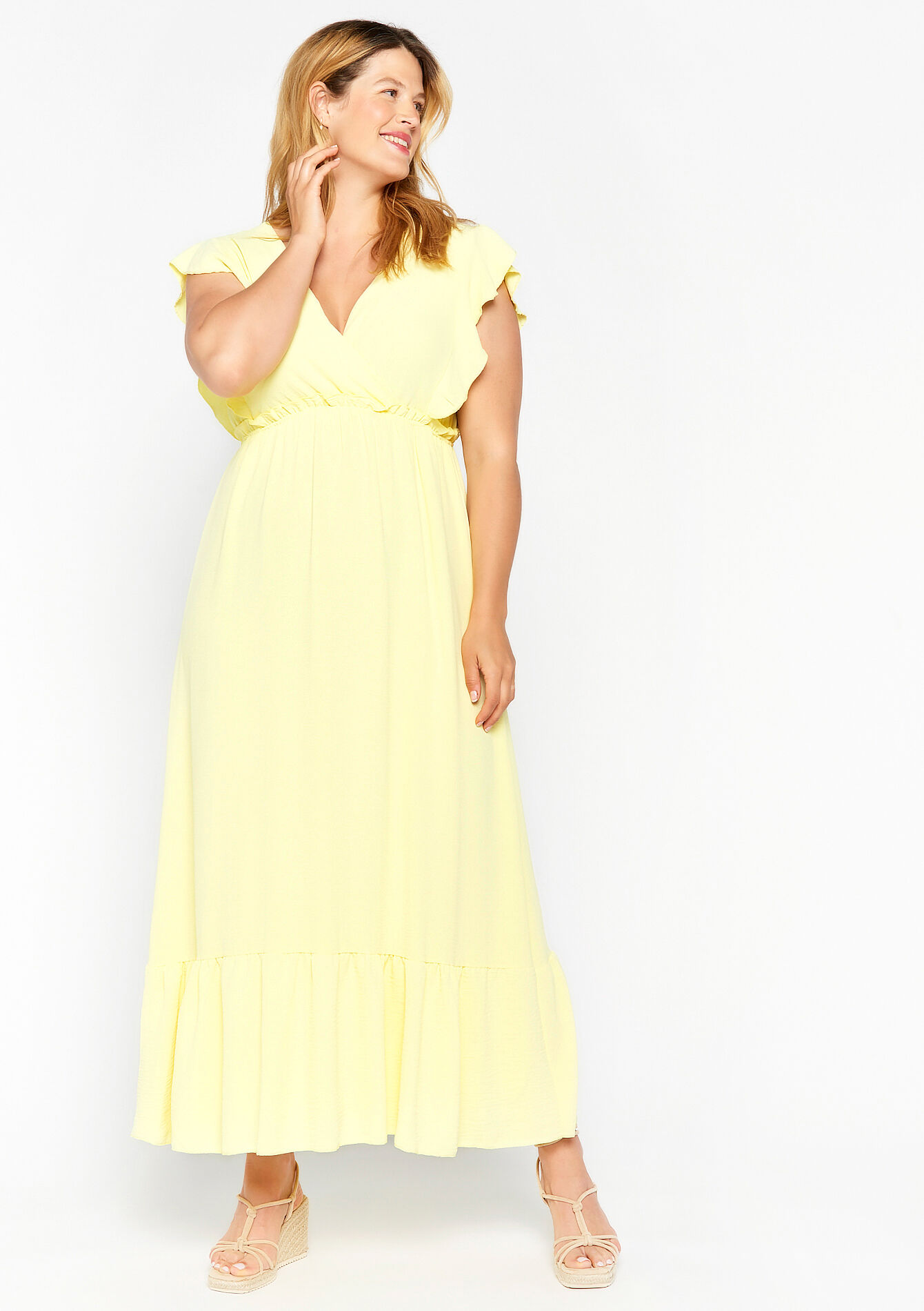Robe longue cache-coeur, Robe longue cache-coeur - YELLOW PASTEL - 08601658_5004