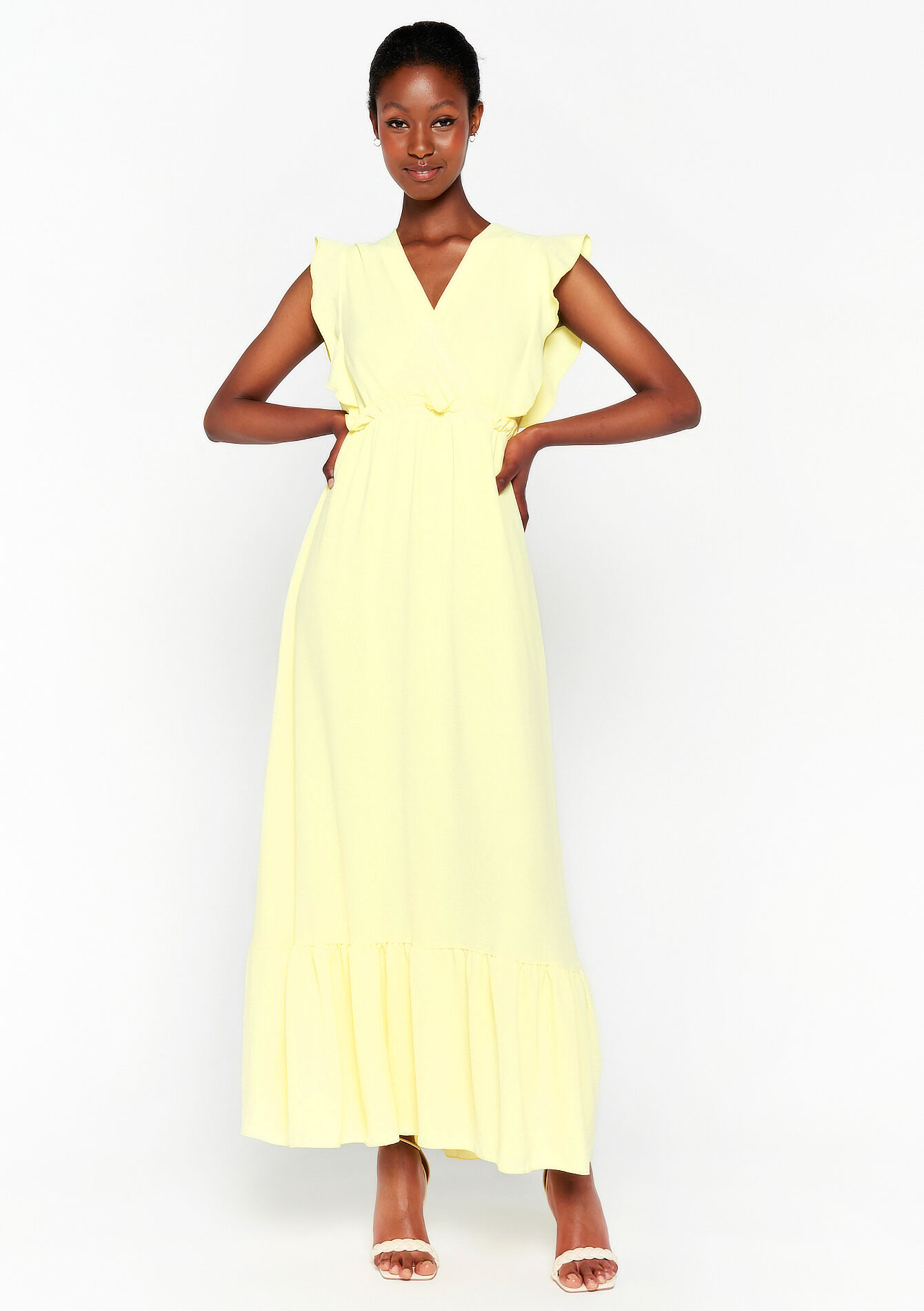 Robe longue cache-coeur, Robe longue cache-coeur - YELLOW PASTEL - 08601658_5004