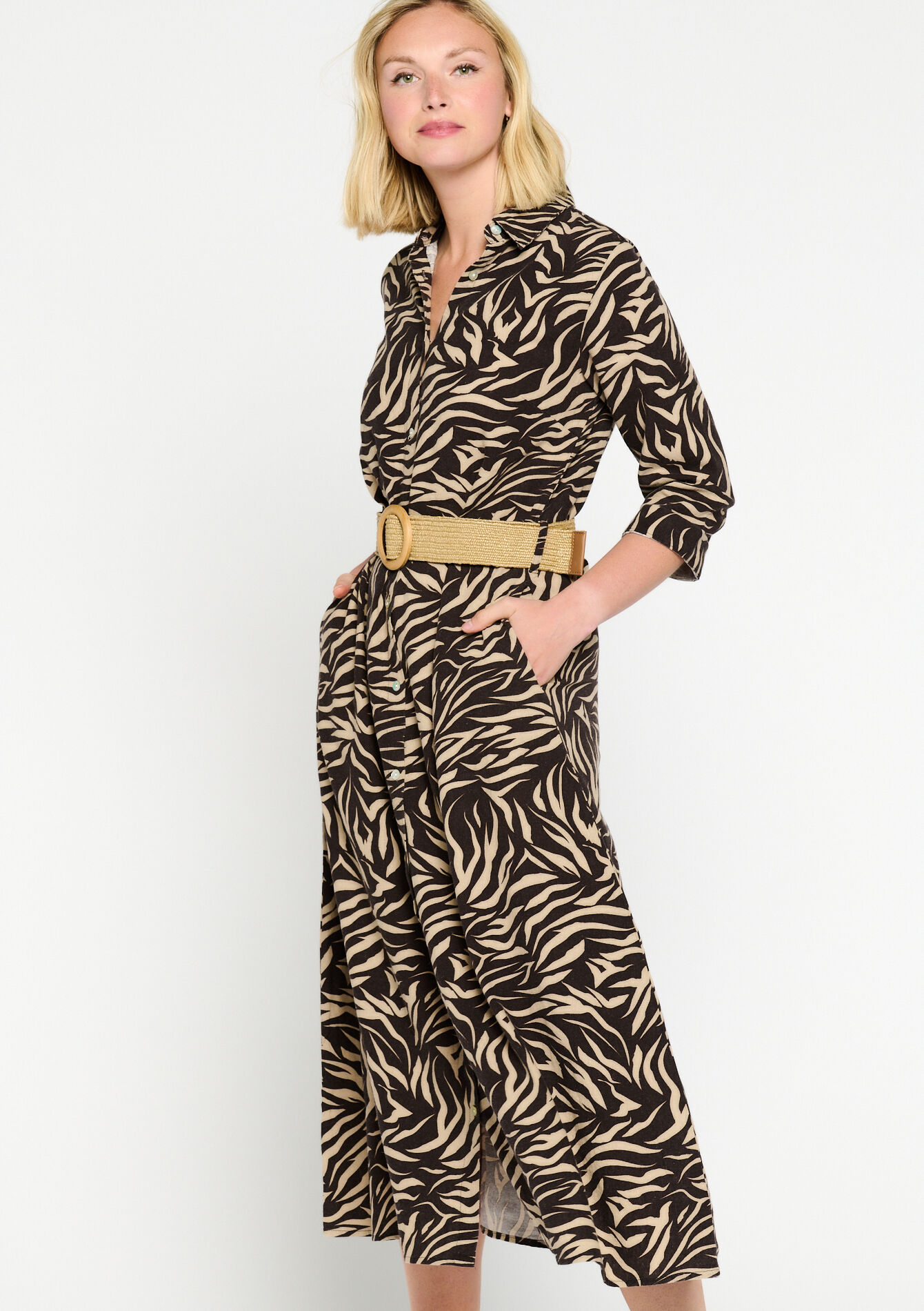 Shirt dress with zebra print, undefined - LT BEIGE - undefined
