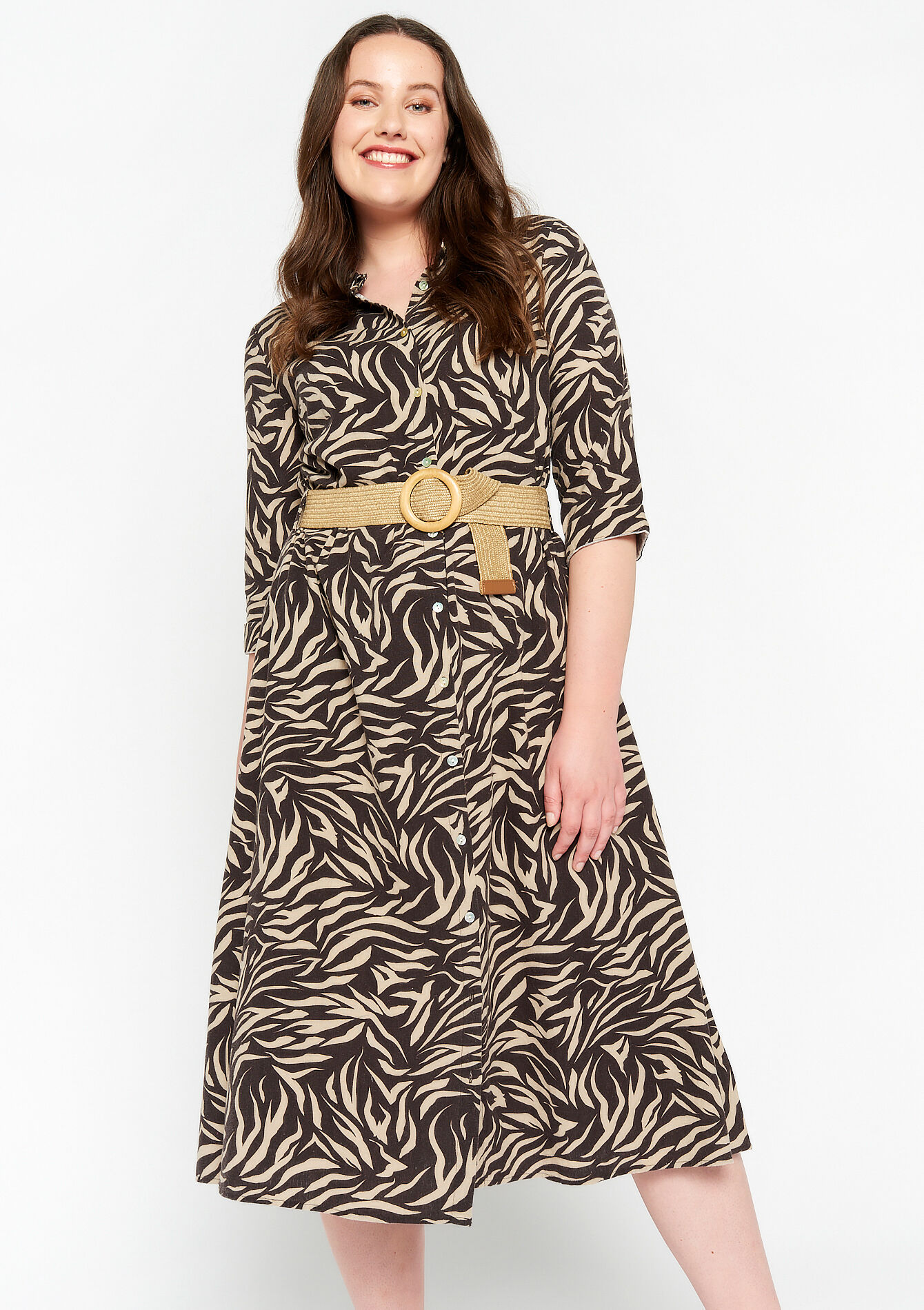 Shirt dress with zebra print, undefined - LT BEIGE - undefined