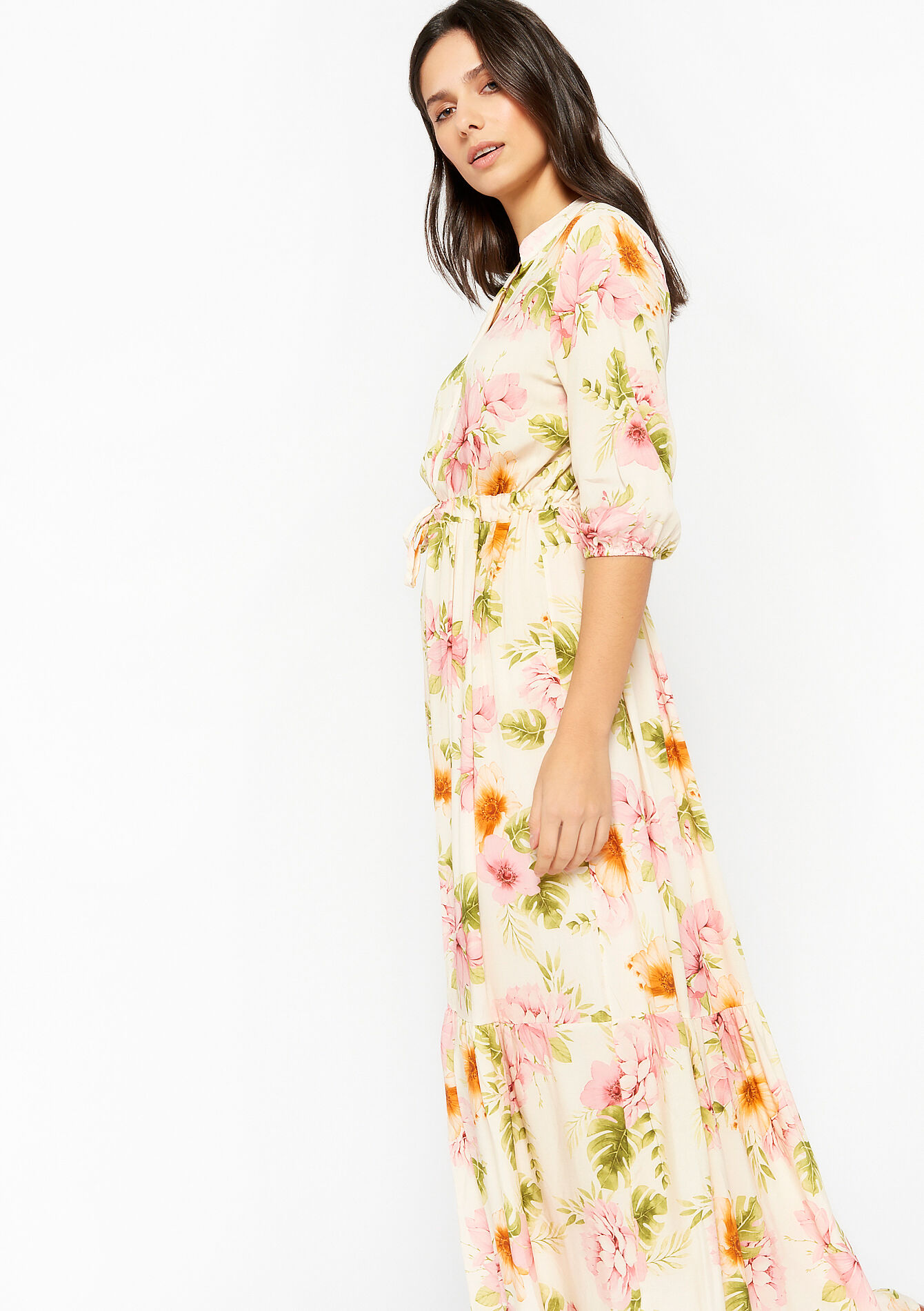 Robe longue à imprimé fleuri, undefined - LT BEIGE - undefined