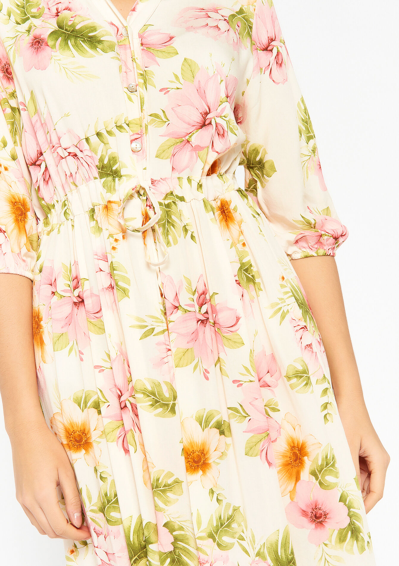Robe longue à imprimé fleuri, undefined - LT BEIGE - undefined