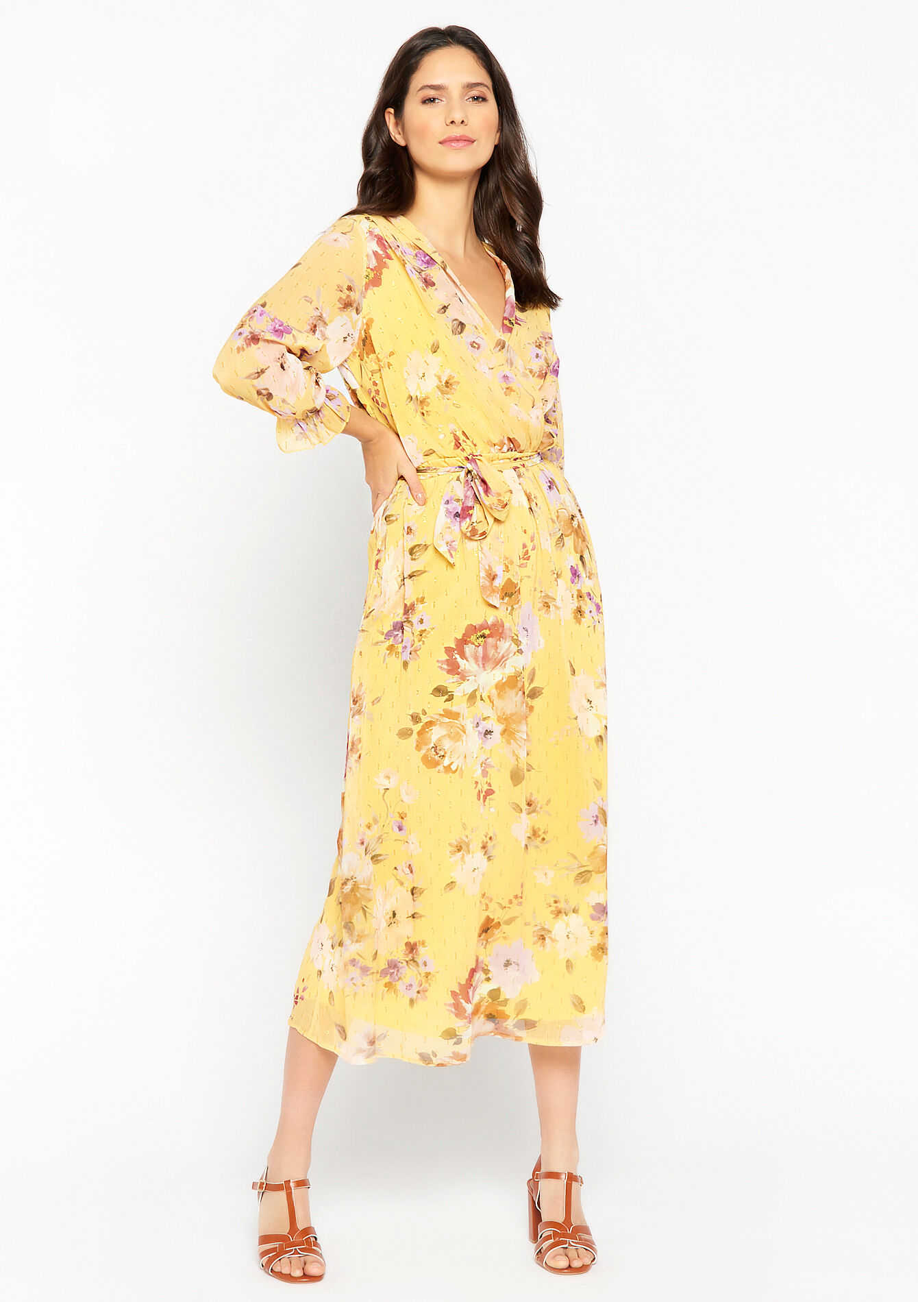 Robe cache-coeur à imprimé fleuri, Robe cache-coeur à imprimé fleuri - YELLOW PASTEL - 08601844_5004