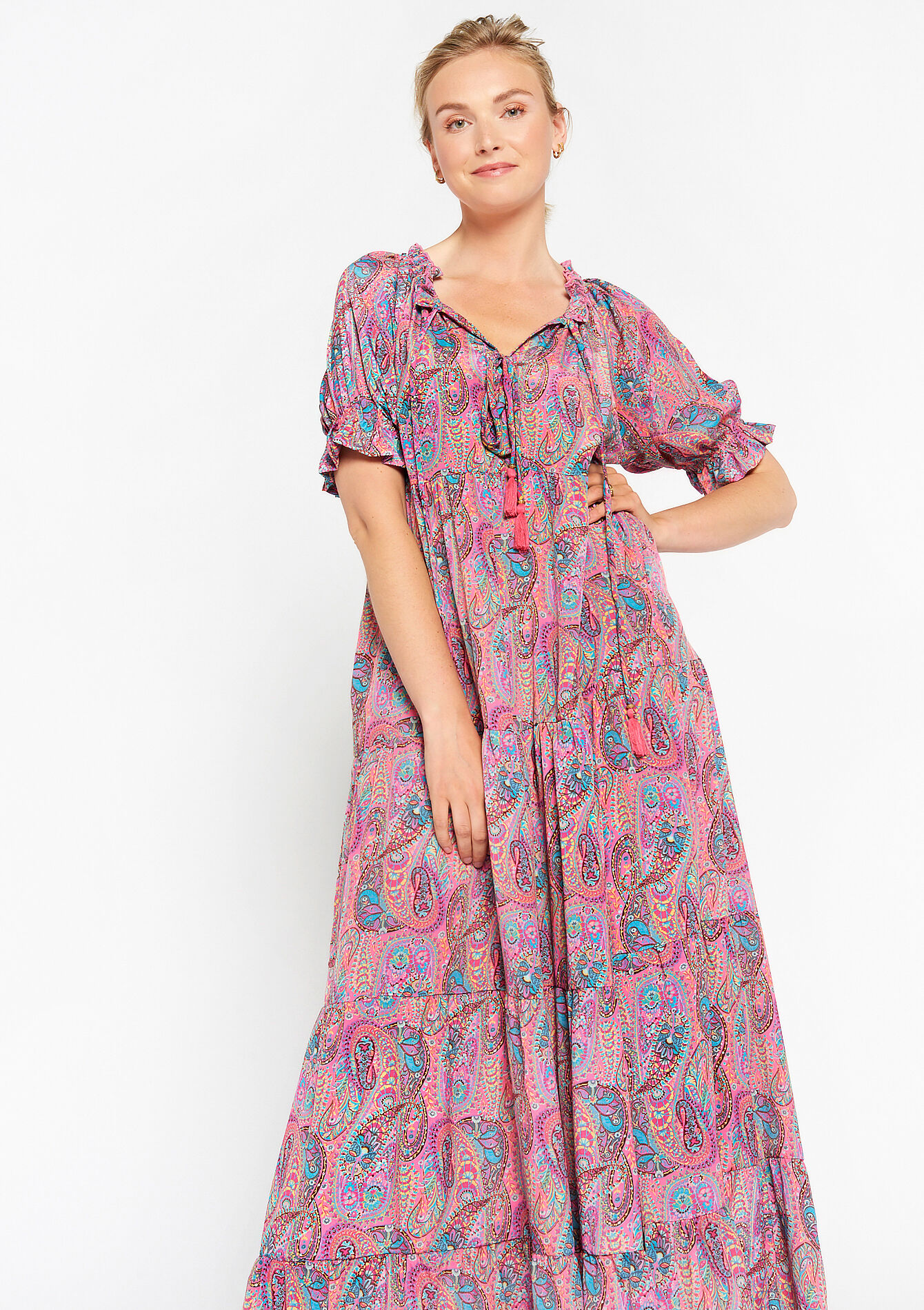 Robe à volants à imprimé Paisley, undefined - PINK BUBBLEGUM - undefined