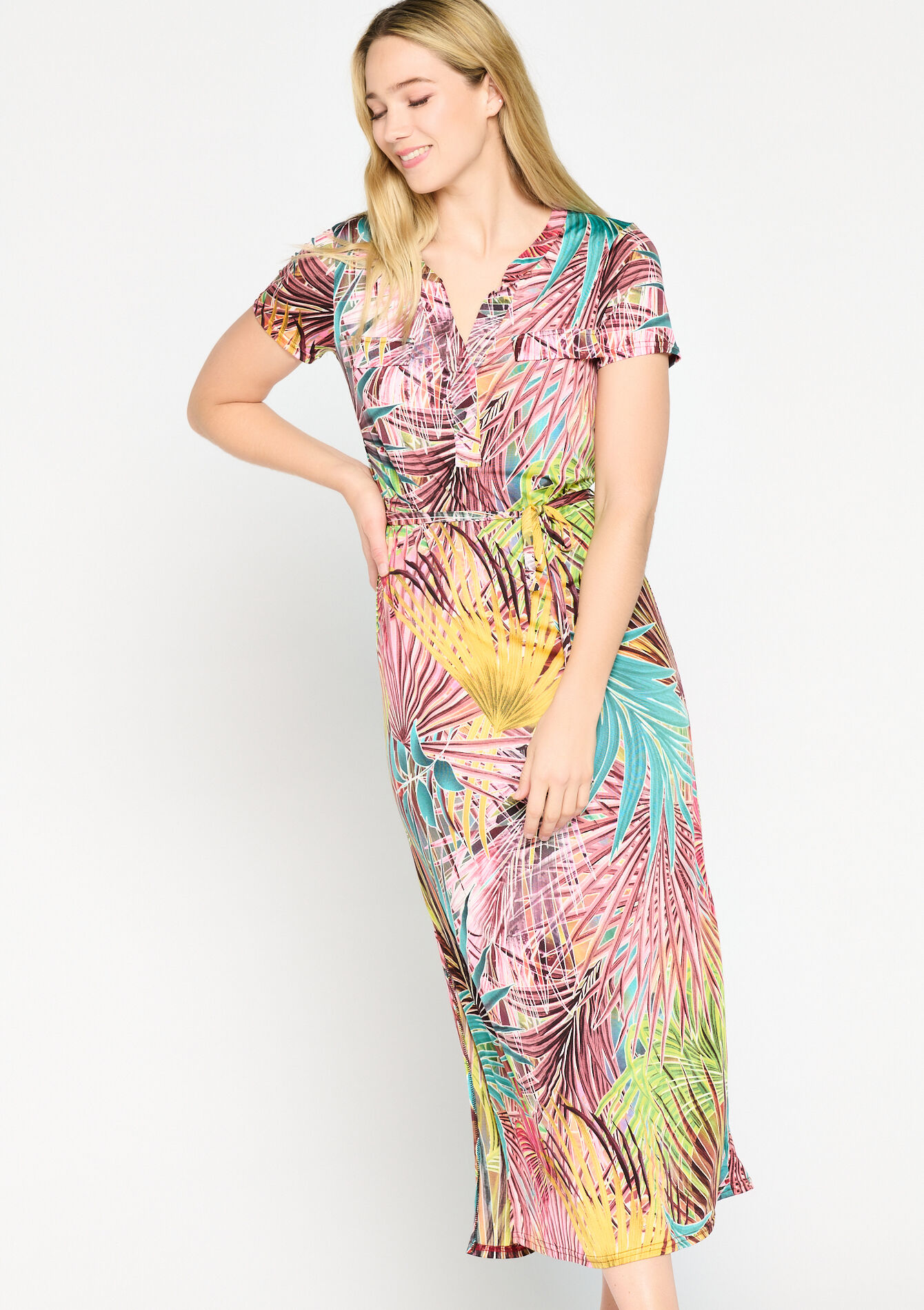 Maxi dress with tropical print, undefined - MULTICOLOR - undefined