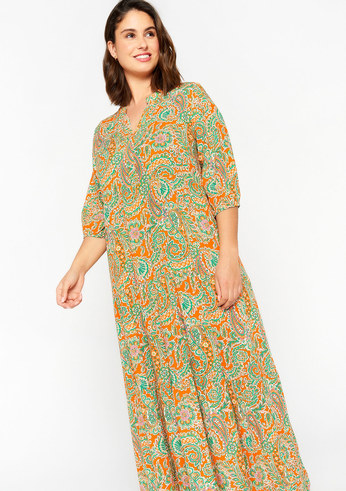 Robe longue à imprimé Paisley, Robe longue à imprimé Paisley - ORANGE MANGO - 08601989_2575