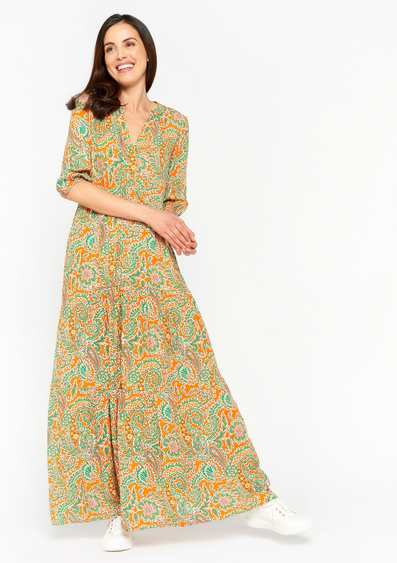 Robe longue à imprimé Paisley, Robe longue à imprimé Paisley - ORANGE MANGO - 08601989_2575