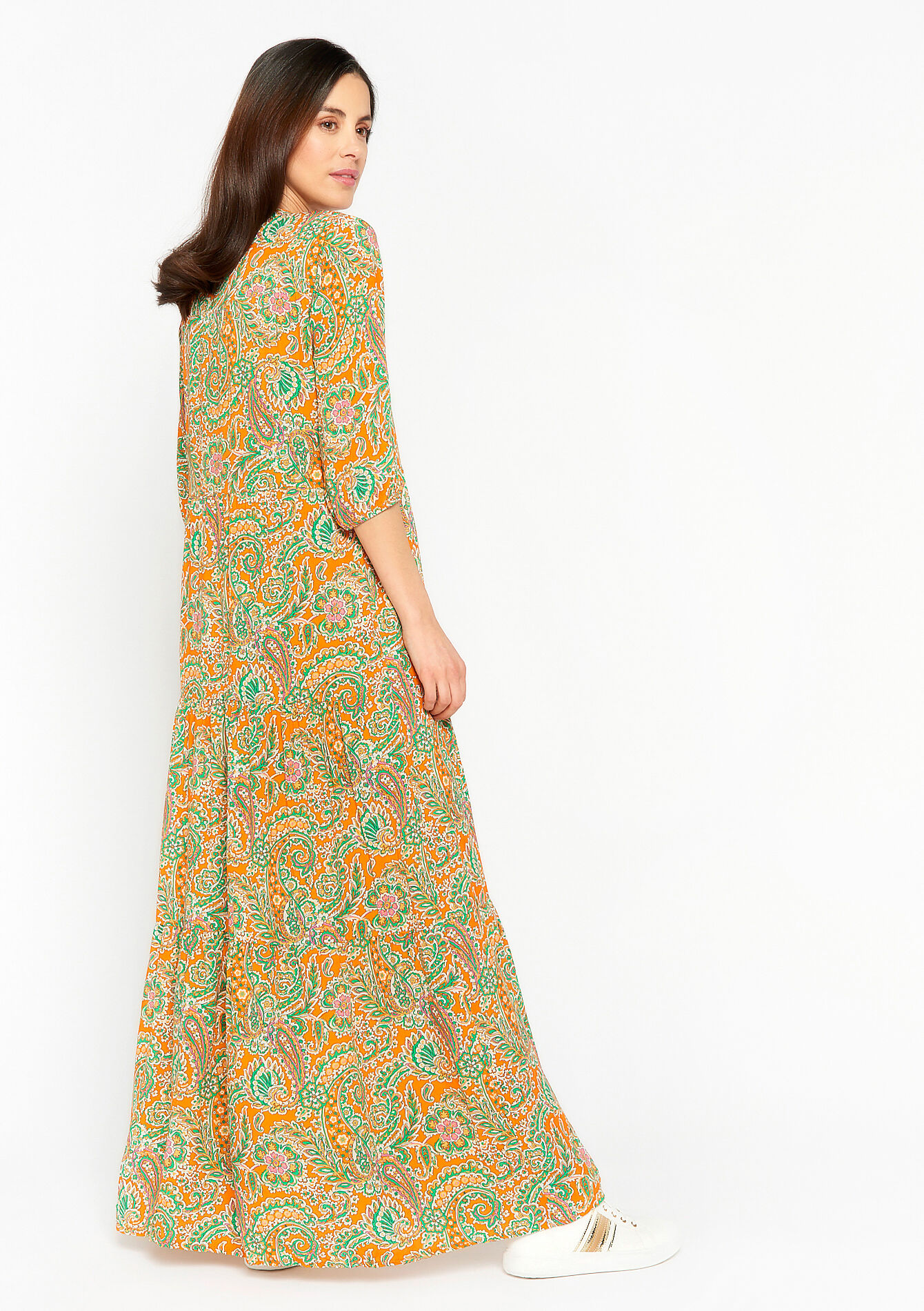 Robe longue à imprimé Paisley, Robe longue à imprimé Paisley - ORANGE MANGO - 08601989_2575