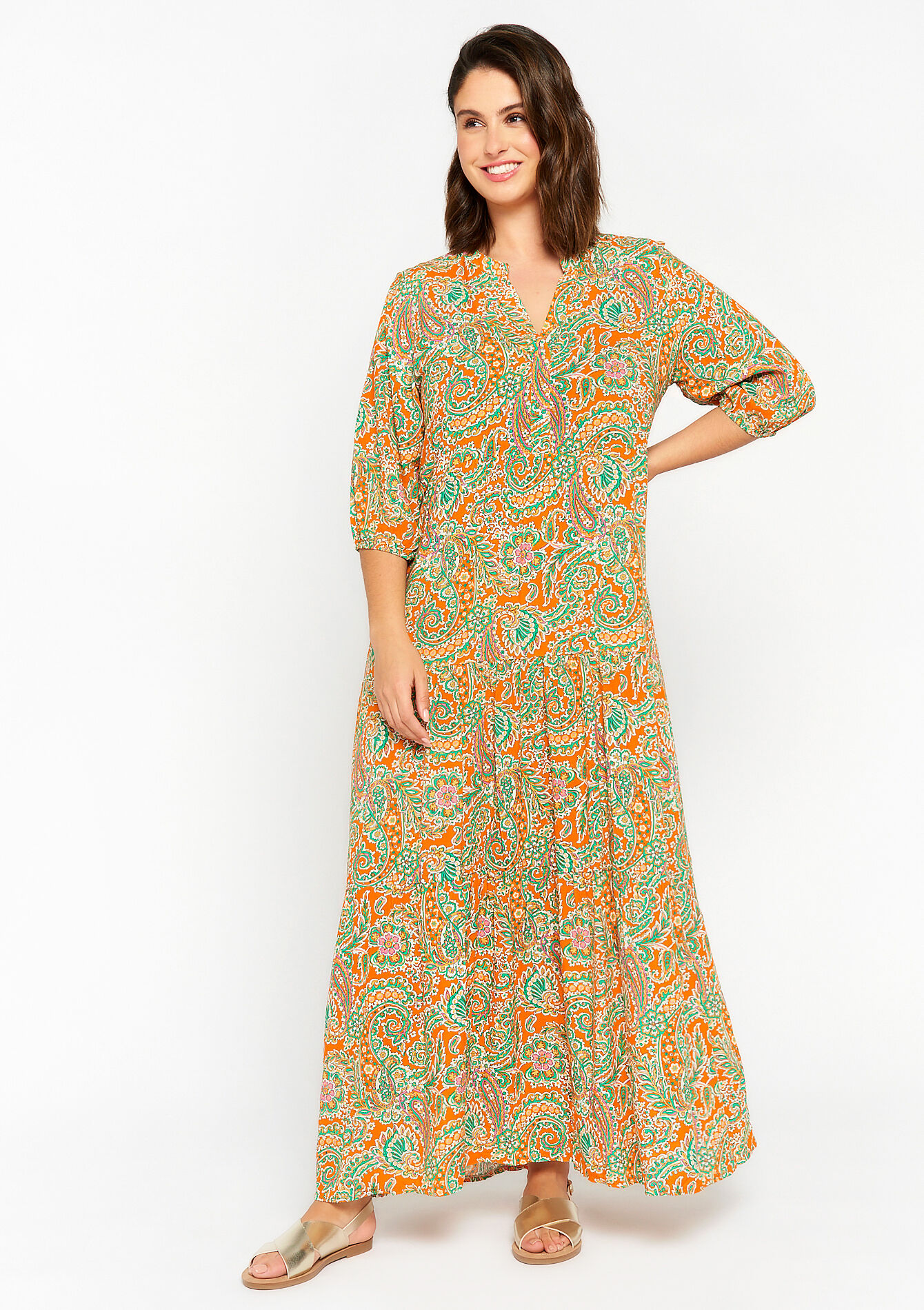 Robe longue à imprimé Paisley, Robe longue à imprimé Paisley - ORANGE MANGO - 08601989_2575
