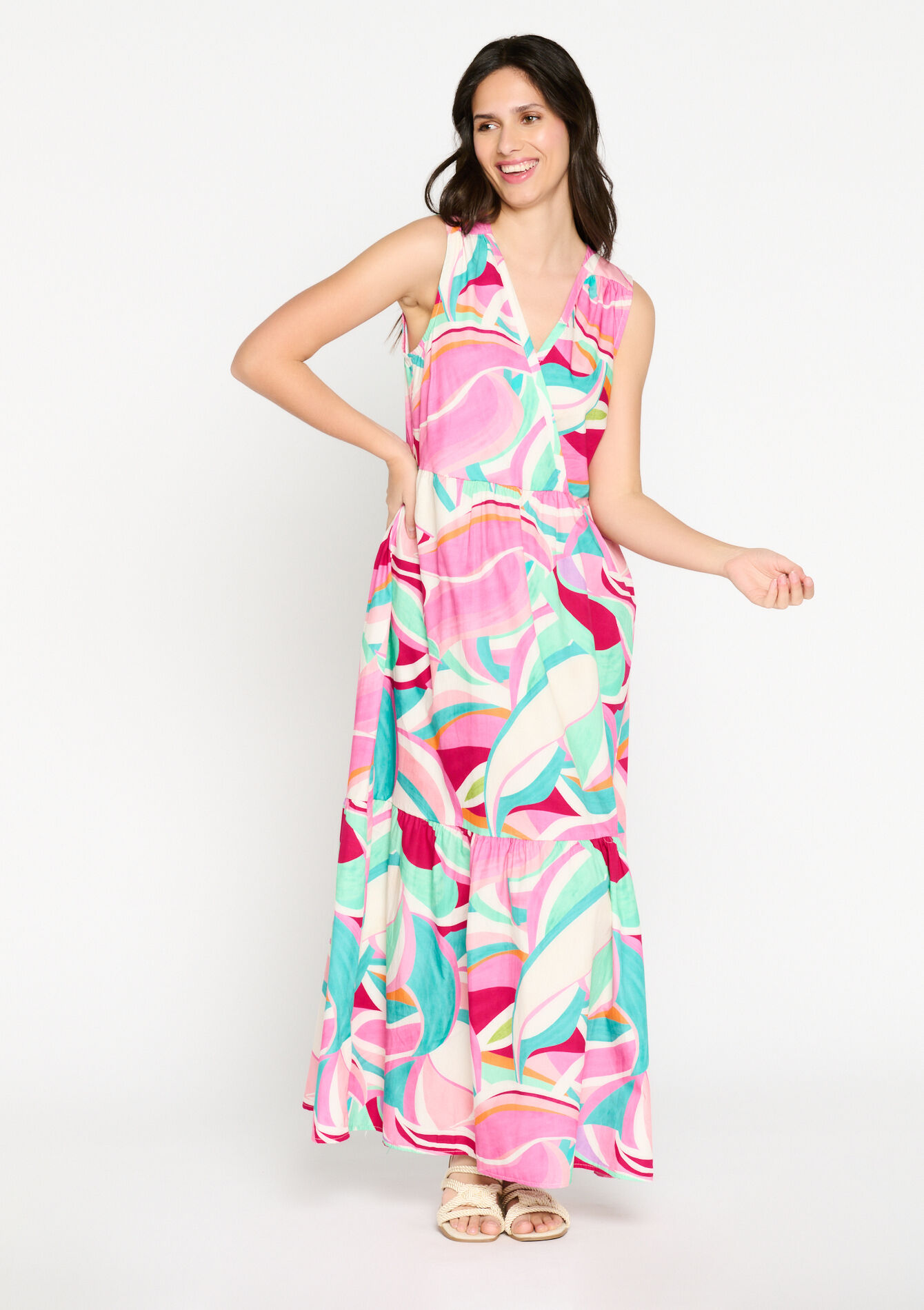 Maxi dress with graphic print, undefined - FUCHSIA - undefined