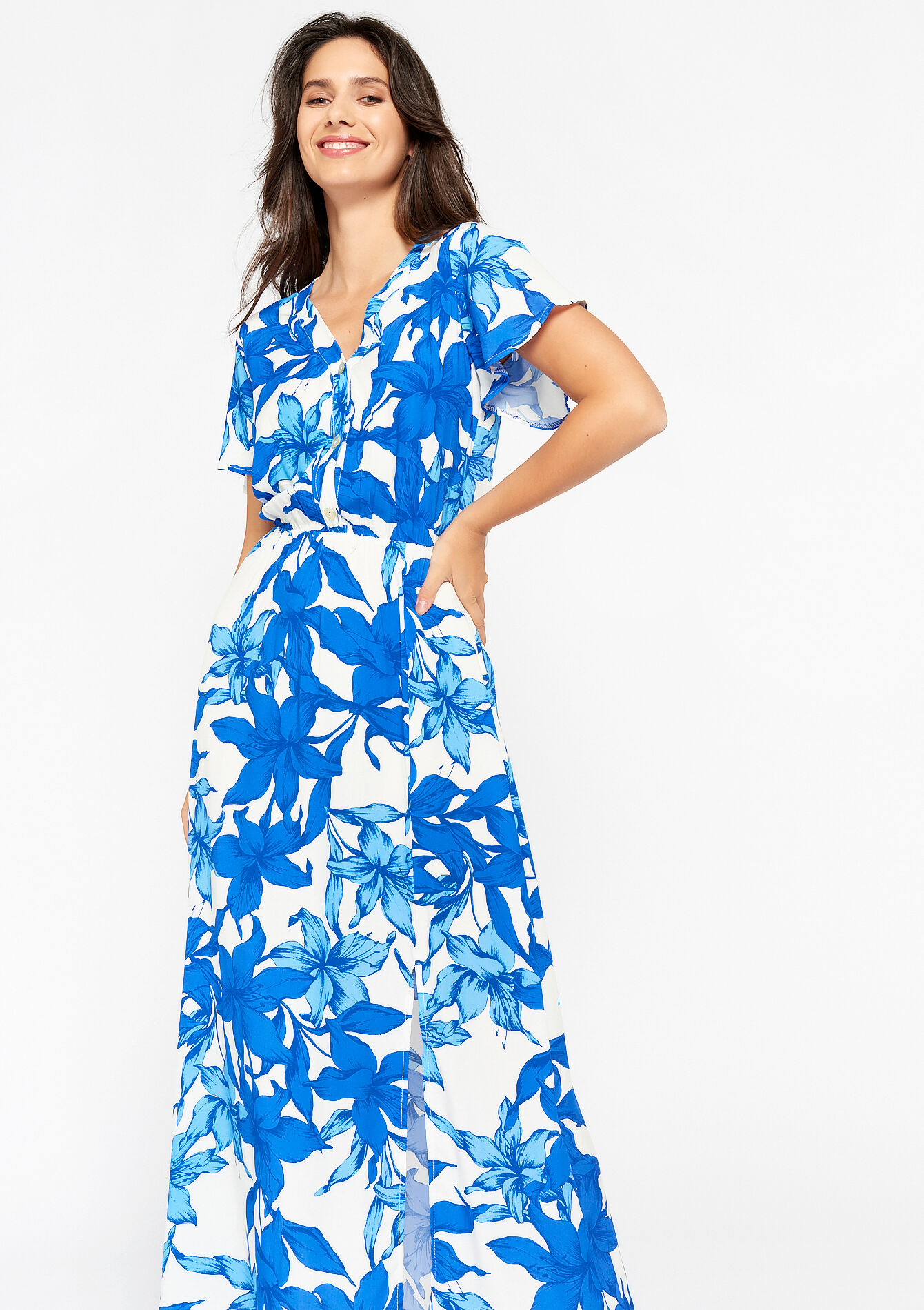 Maxi-jurk met tropische bloemen, undefined - BLUE FAIENCE - undefined