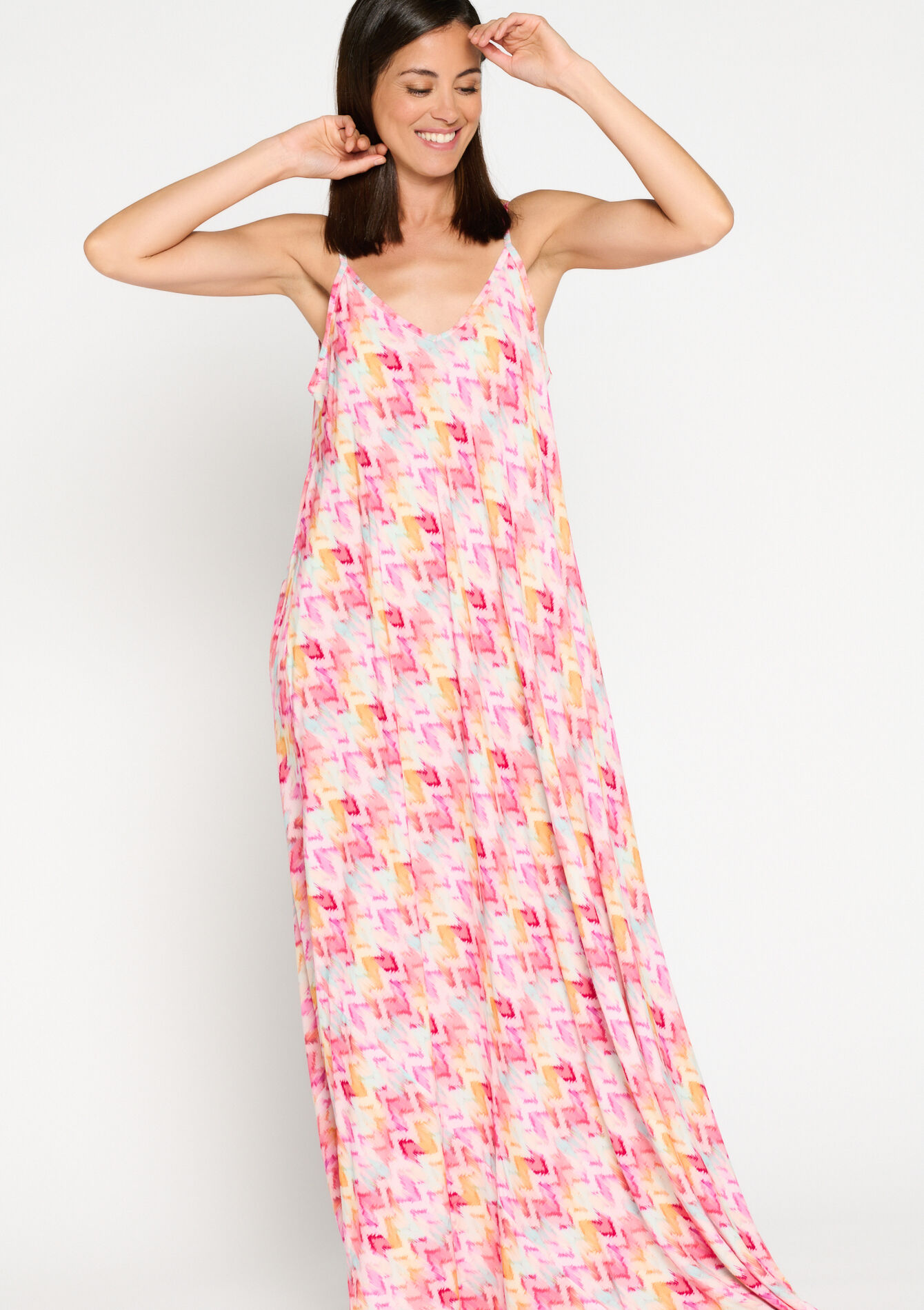 Maxi dress with ikat, undefined - FUCHSIA - undefined