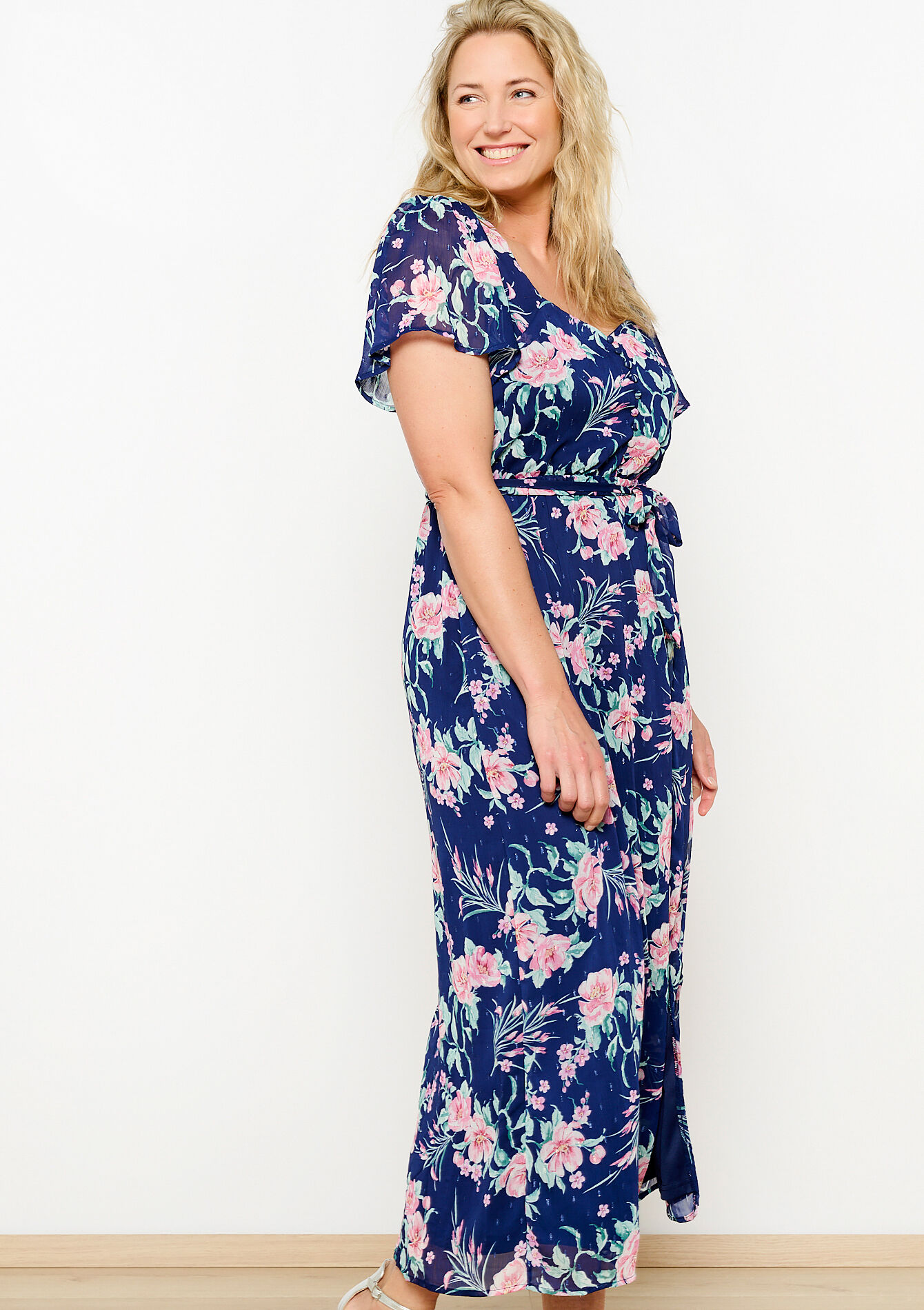 Maxi dress with lurex flowers, undefined - NAVY BASIC - undefined