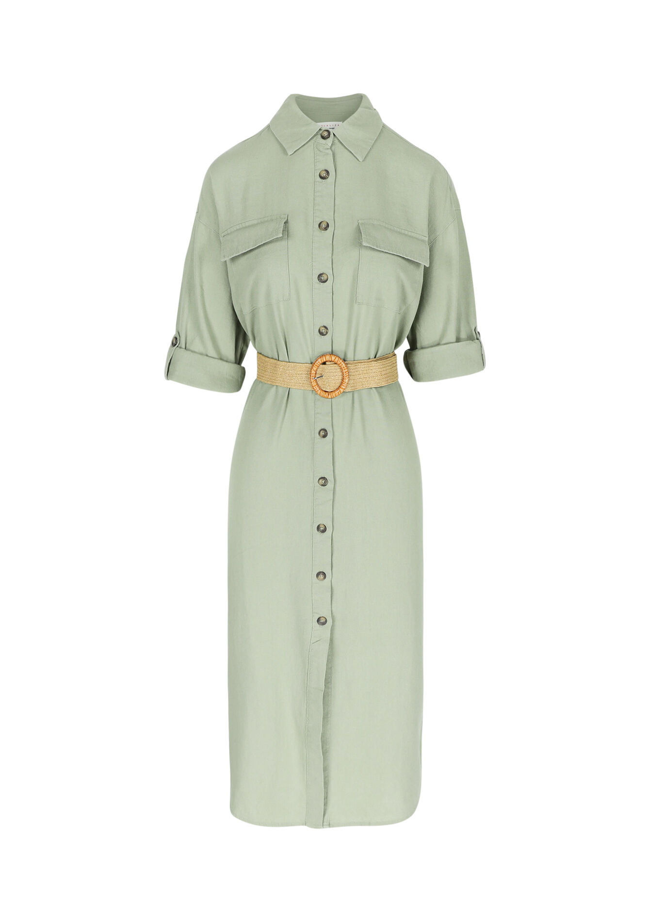 Linnen hemdjurk met ceintuur, Linnen hemdjurk met ceintuur - KHAKI FADED - 08602218_4326
