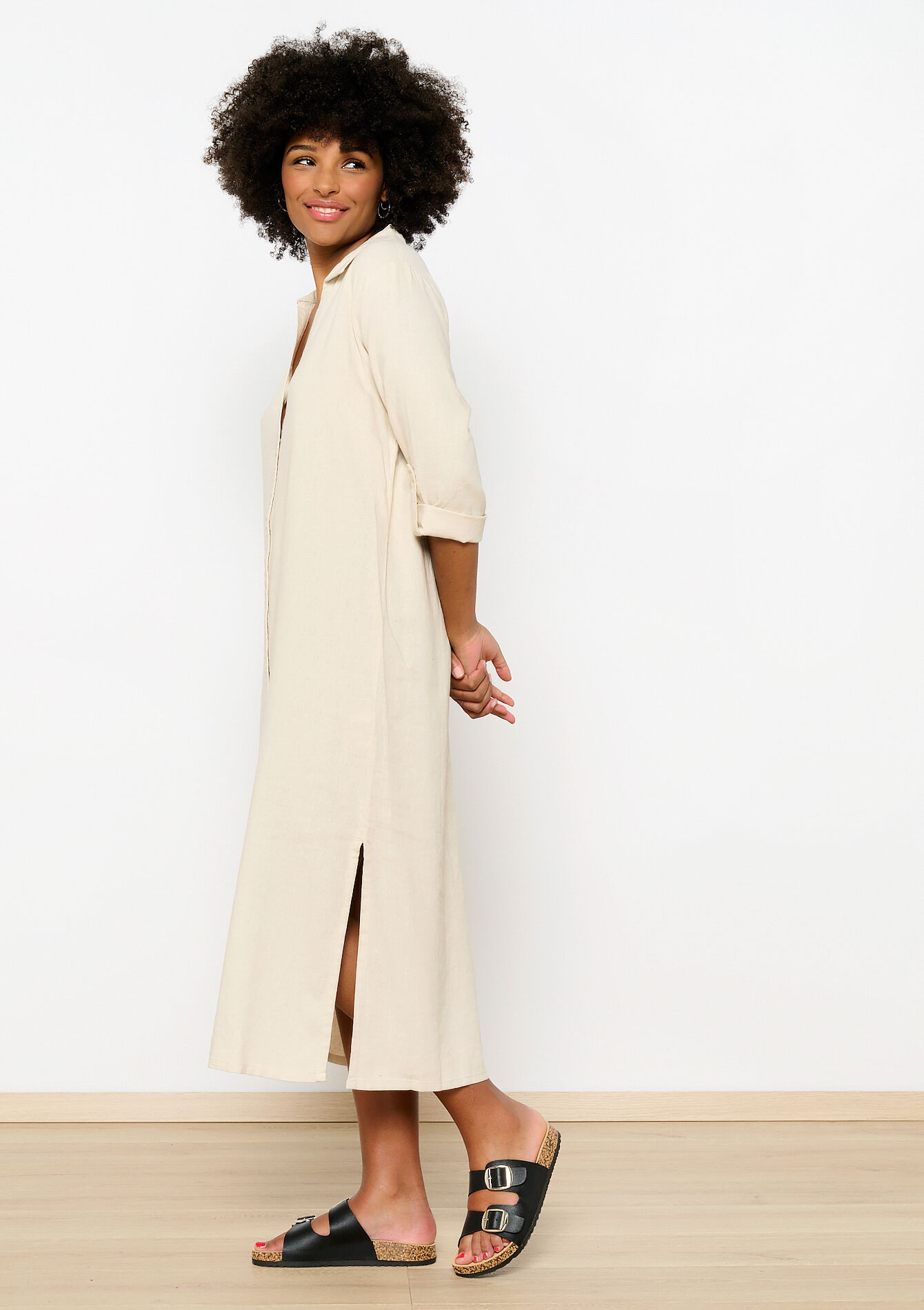 Linnen hemdjurk, undefined - LT BEIGE - undefined