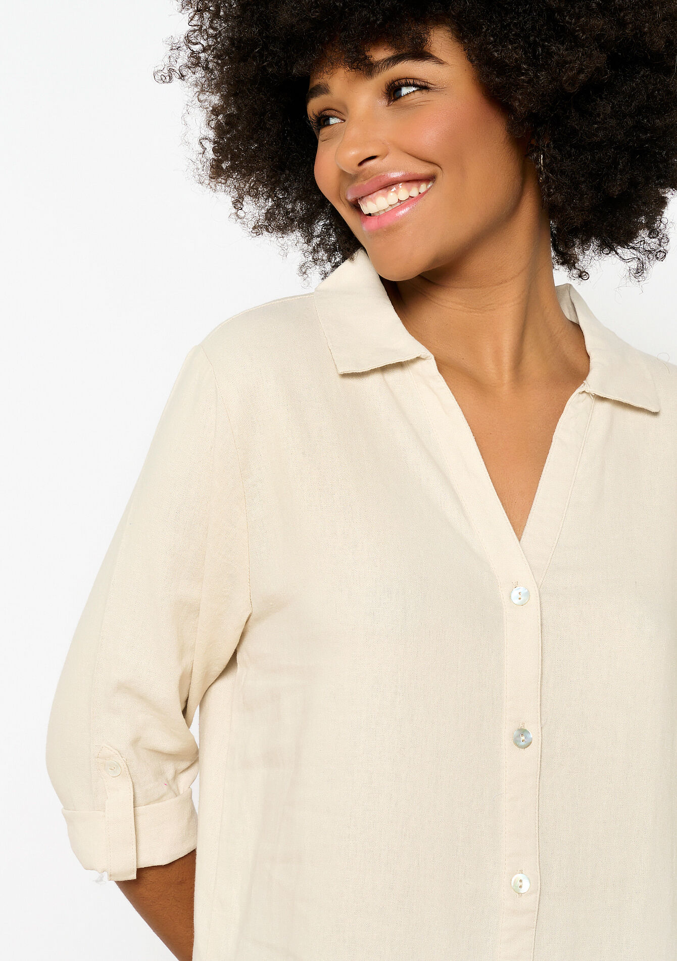 Linnen hemdjurk, undefined - LT BEIGE - undefined
