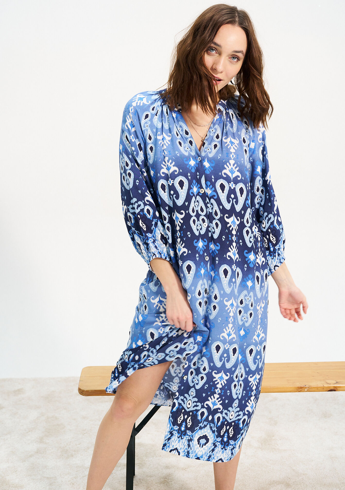 Kaftan jurk met print, Kaftan jurk met print - BLUE ALLURE - 08602228_2926