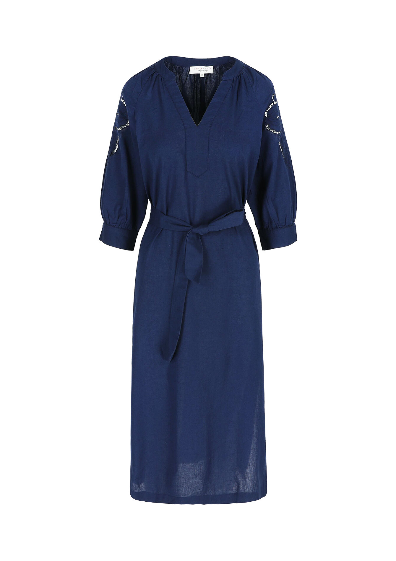 Robe mi-longue avec détail brodé, Robe mi-longue avec détail brodé - NAVY BASIC - 08602230_2723