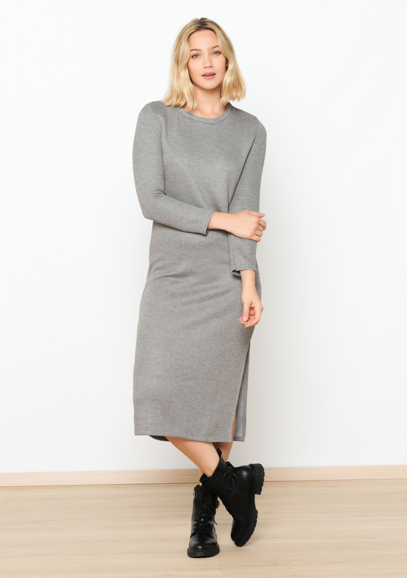 Geribbelde maxi-jurk, Geribbelde maxi-jurk - GREY MED MEL - 08602240_3507