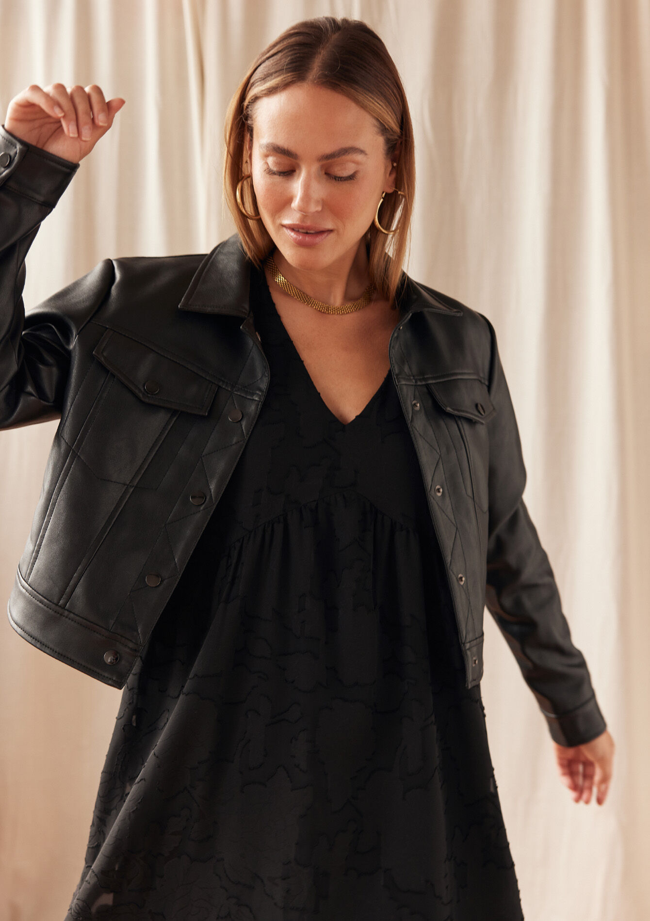 Jacket in imitation leather, undefined - BLACK - undefined
