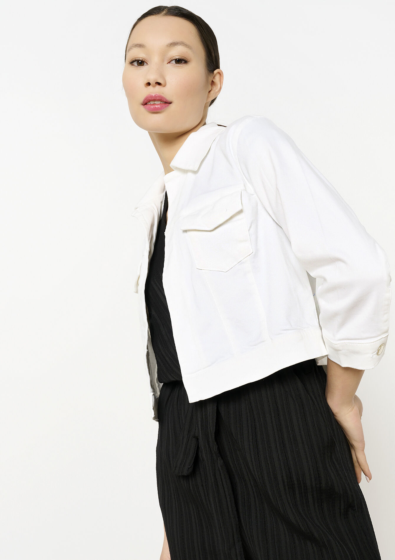Veste courte en sergé, Veste courte en sergé - OPTICAL WHITE - 09100985_1019