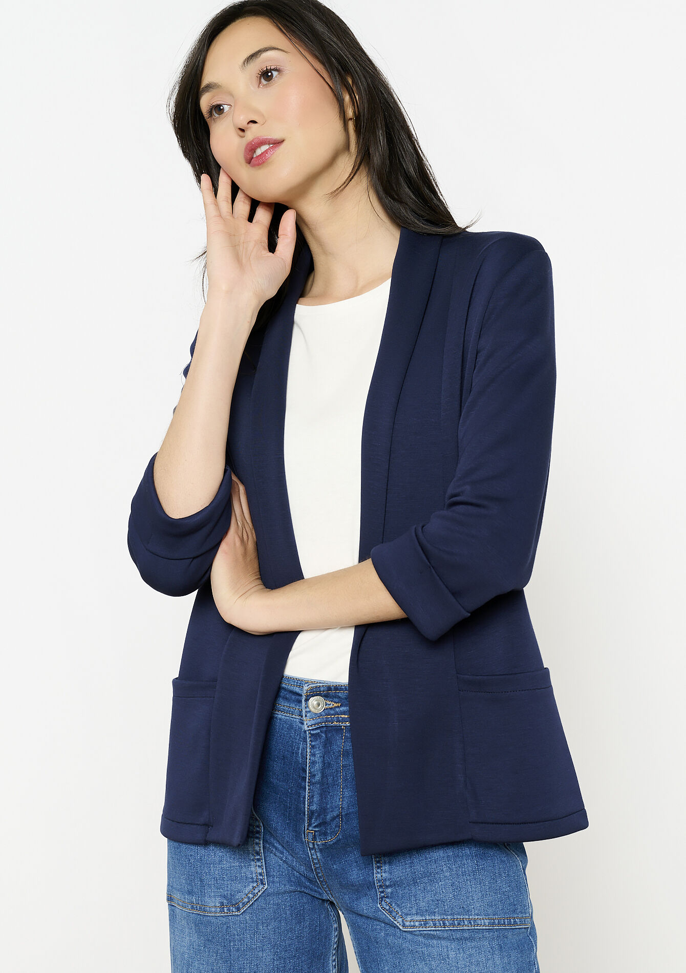 Veste fluide mi-longue, undefined - NAVY BASIC - undefined