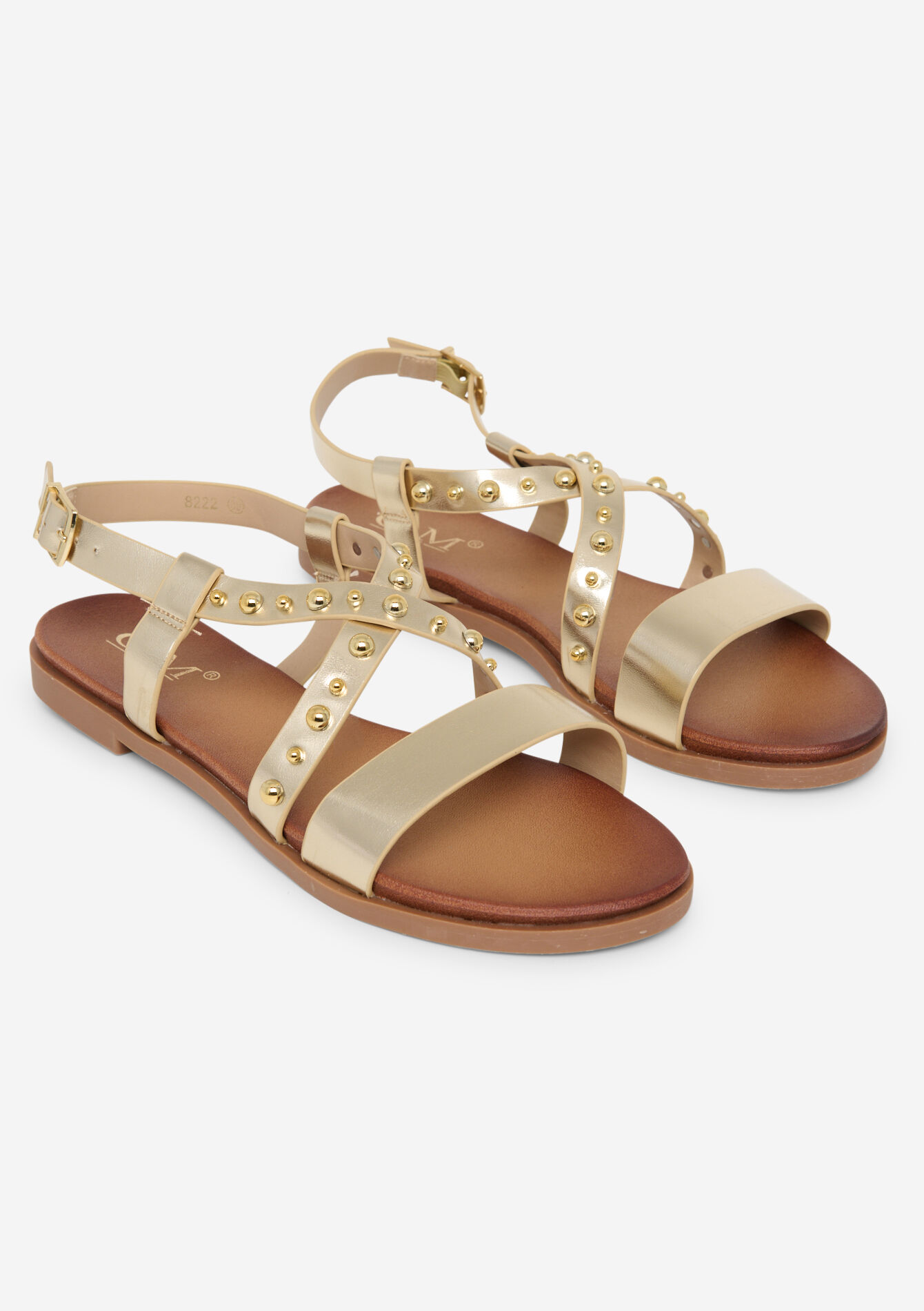 Studded flat sandals, undefined - GOLD - undefined