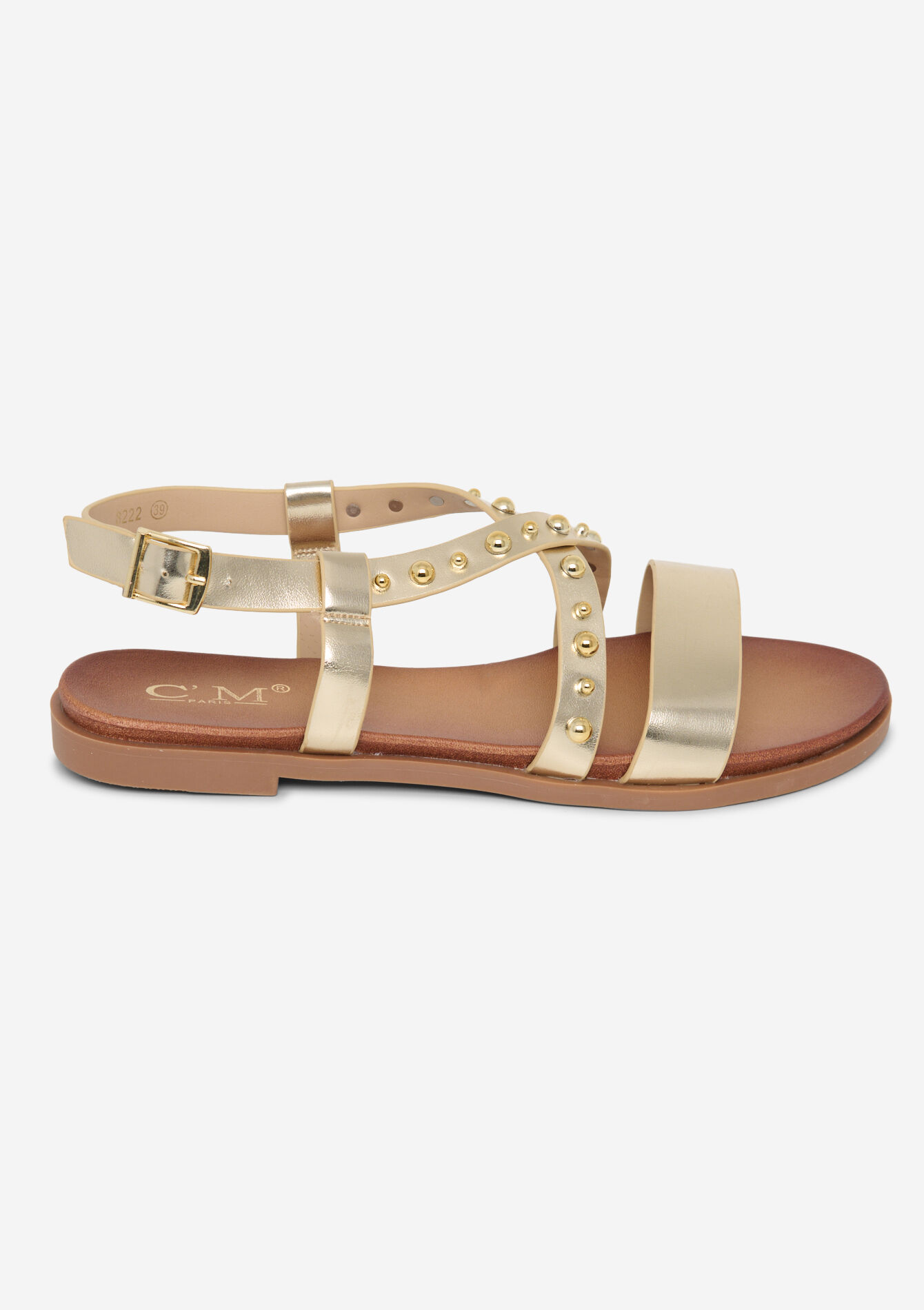 Studded flat sandals, undefined - GOLD - undefined