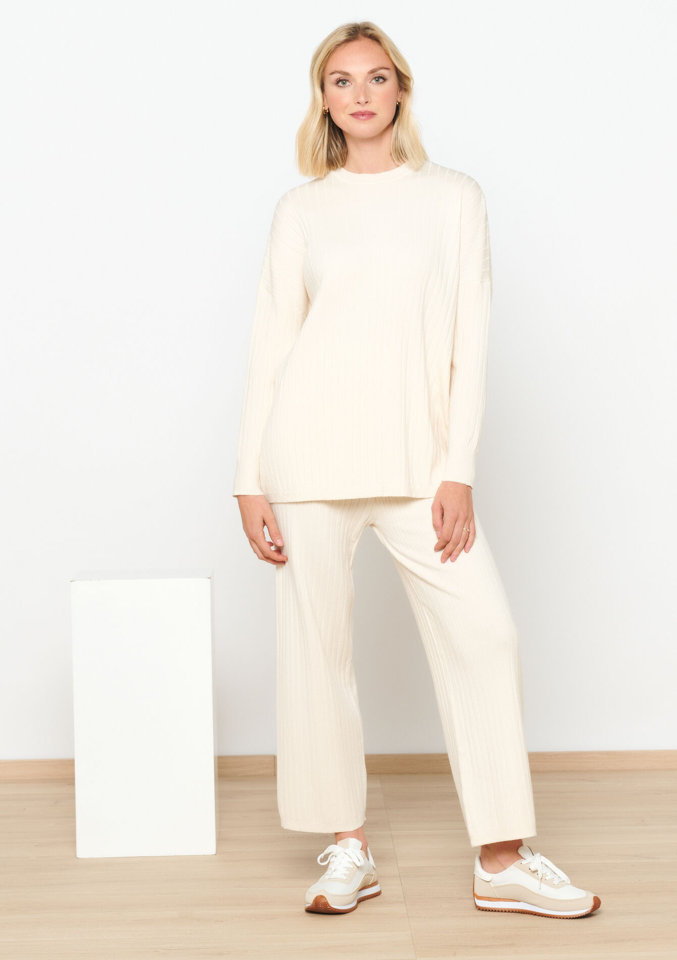 Pantalon en maille côtelée, Pantalon en maille côtelée - VANILLA WHITE - 15100233_1013
