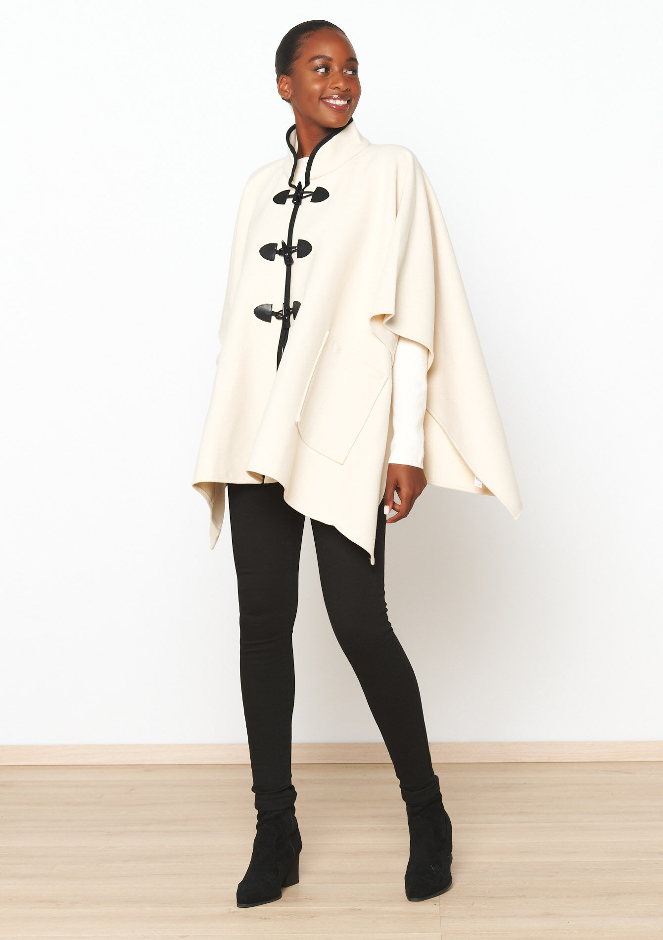 Poncho avec boutons en bois, Poncho avec boutons en bois - ECRU PEACH - 1101863