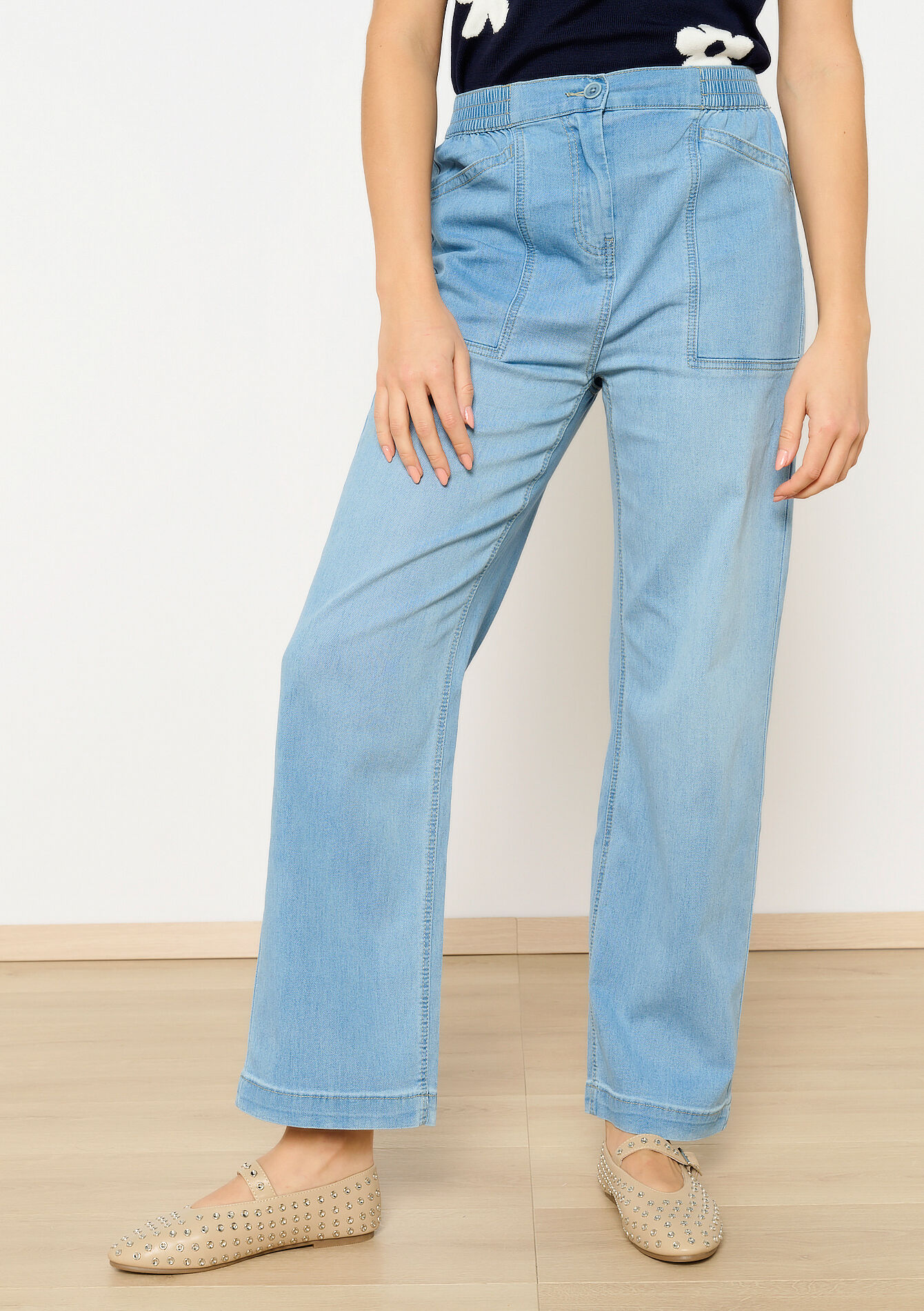 High waist wide leg jeans, undefined - BLUE BLEACHED - undefined