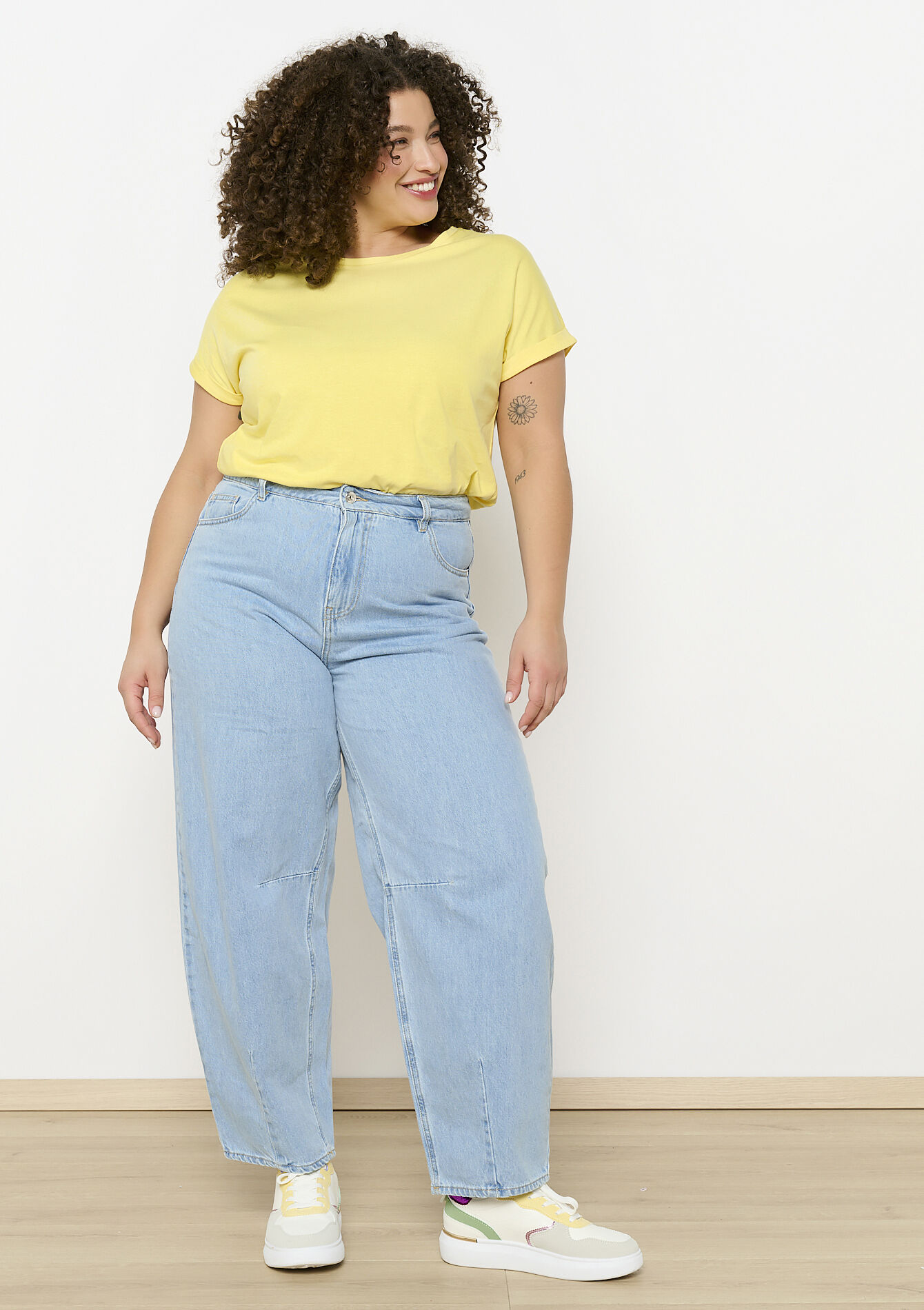 Balloon fit jeans met hoge taille, Balloon fit jeans met hoge taille - BLUE BLEACHED - 22100047_0502