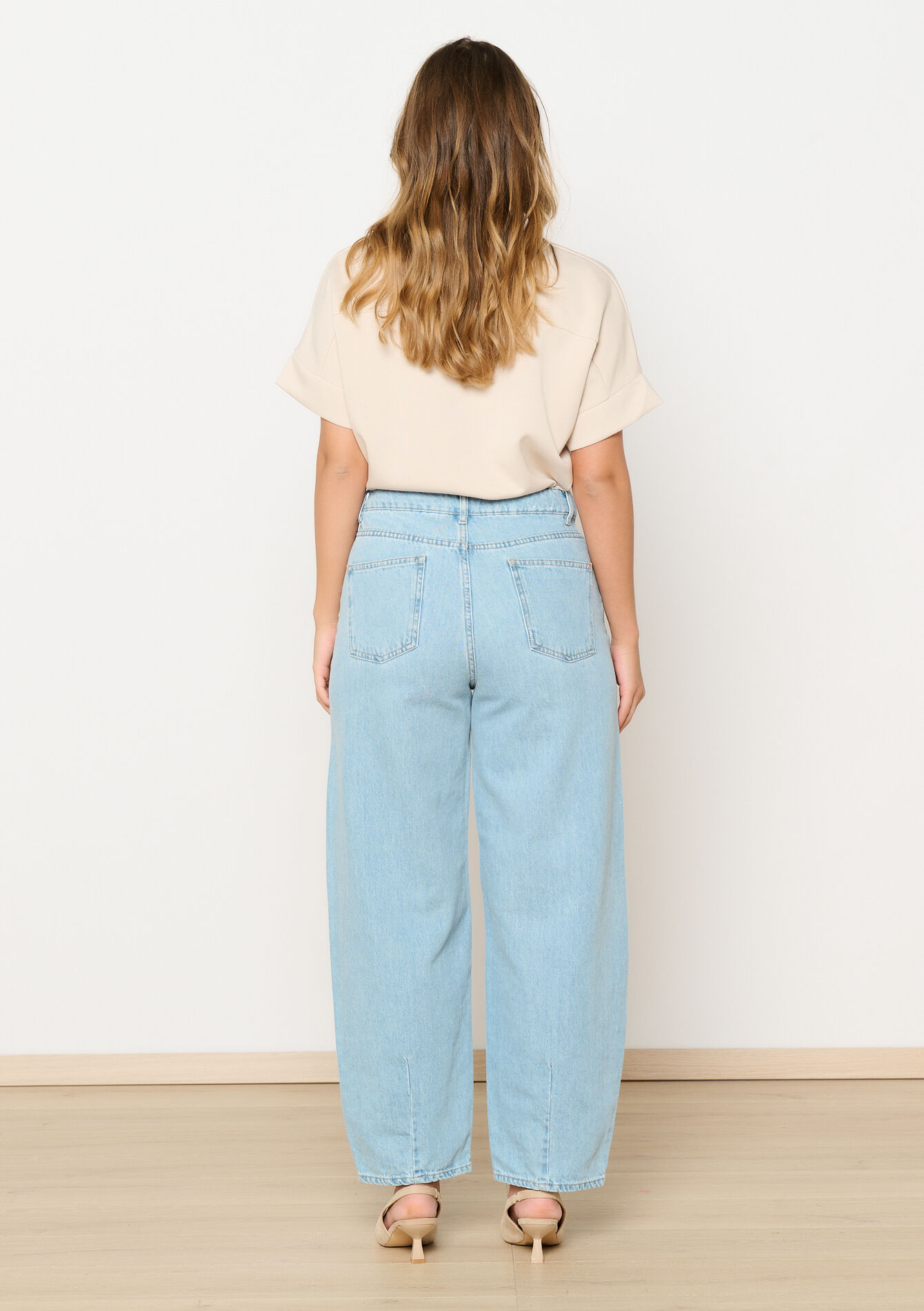 Balloon fit jeans met hoge taille, Balloon fit jeans met hoge taille - BLUE BLEACHED - 22100047_0502