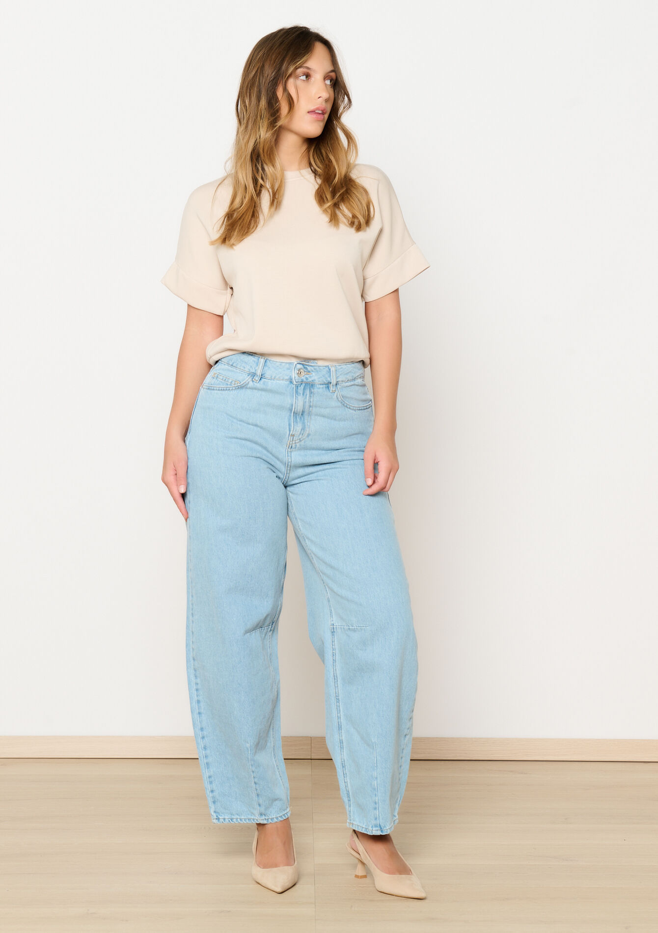 Balloon fit jeans met hoge taille, Balloon fit jeans met hoge taille - BLUE BLEACHED - 22100047_0502