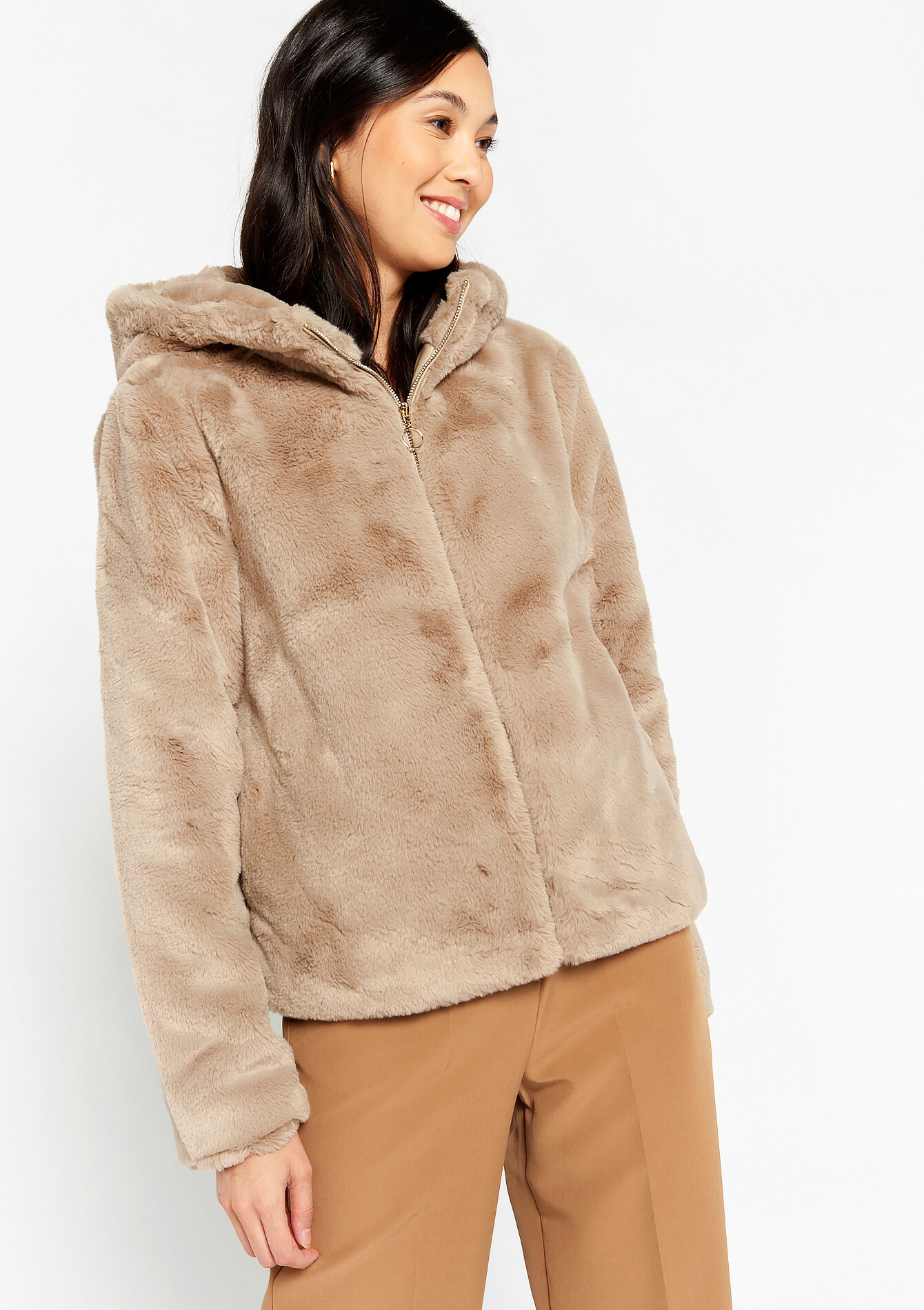 Faux fur jas met capuchon, Faux fur jas met capuchon - LIGHT TAUPE - 23000594_2572