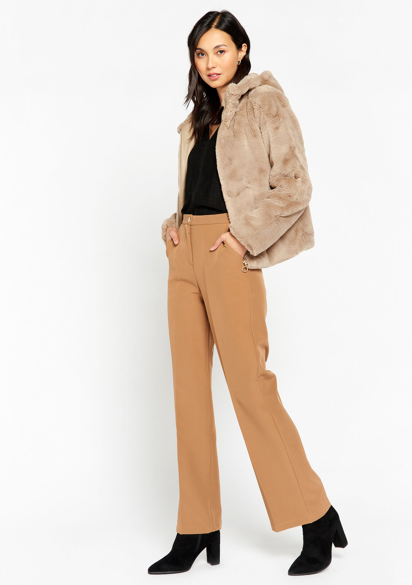 Faux fur jas met capuchon, Faux fur jas met capuchon - LIGHT TAUPE - 23000594_2572