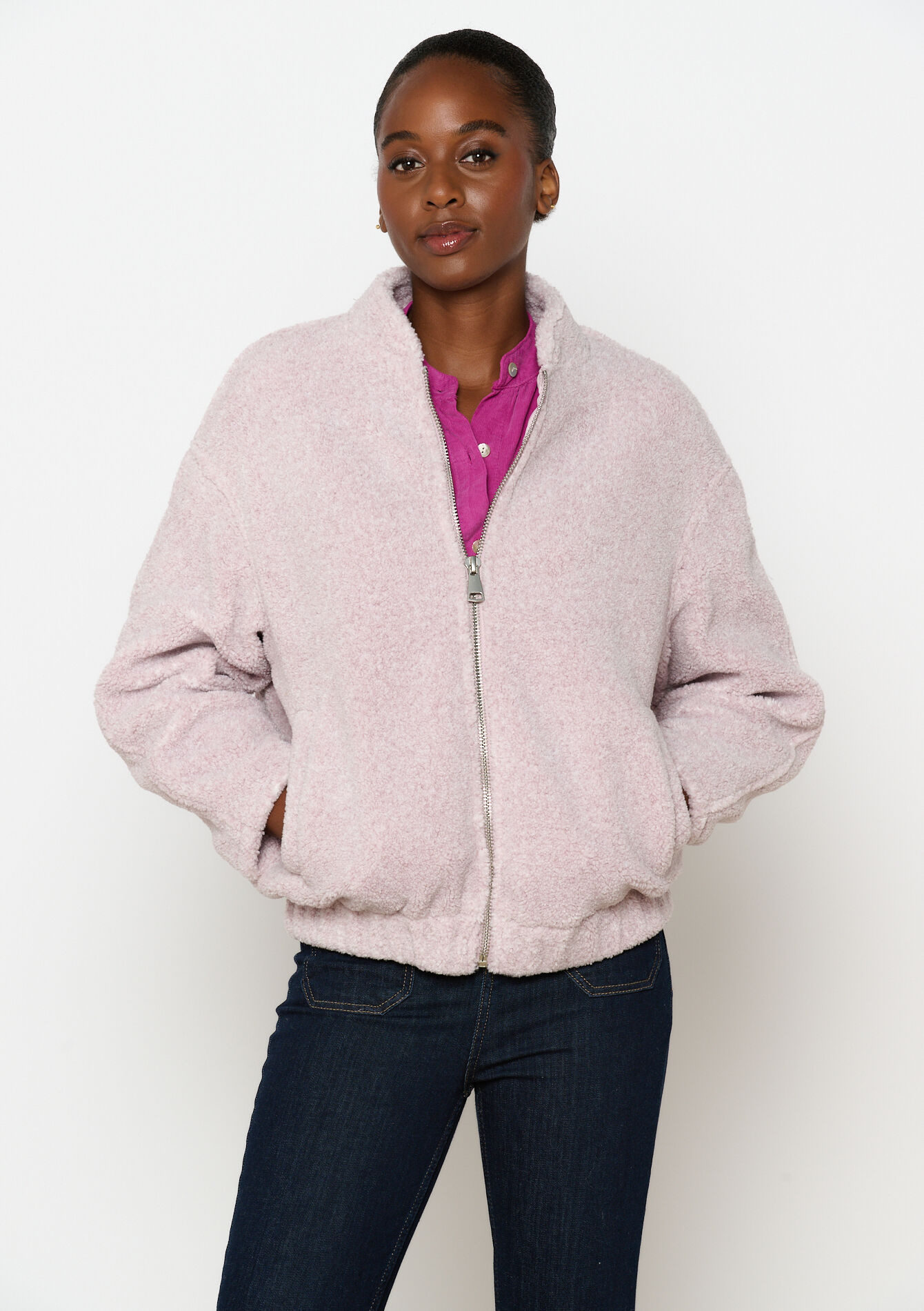 Veste bomber en tissu polaire, undefined - LILA LAVENDER - undefined