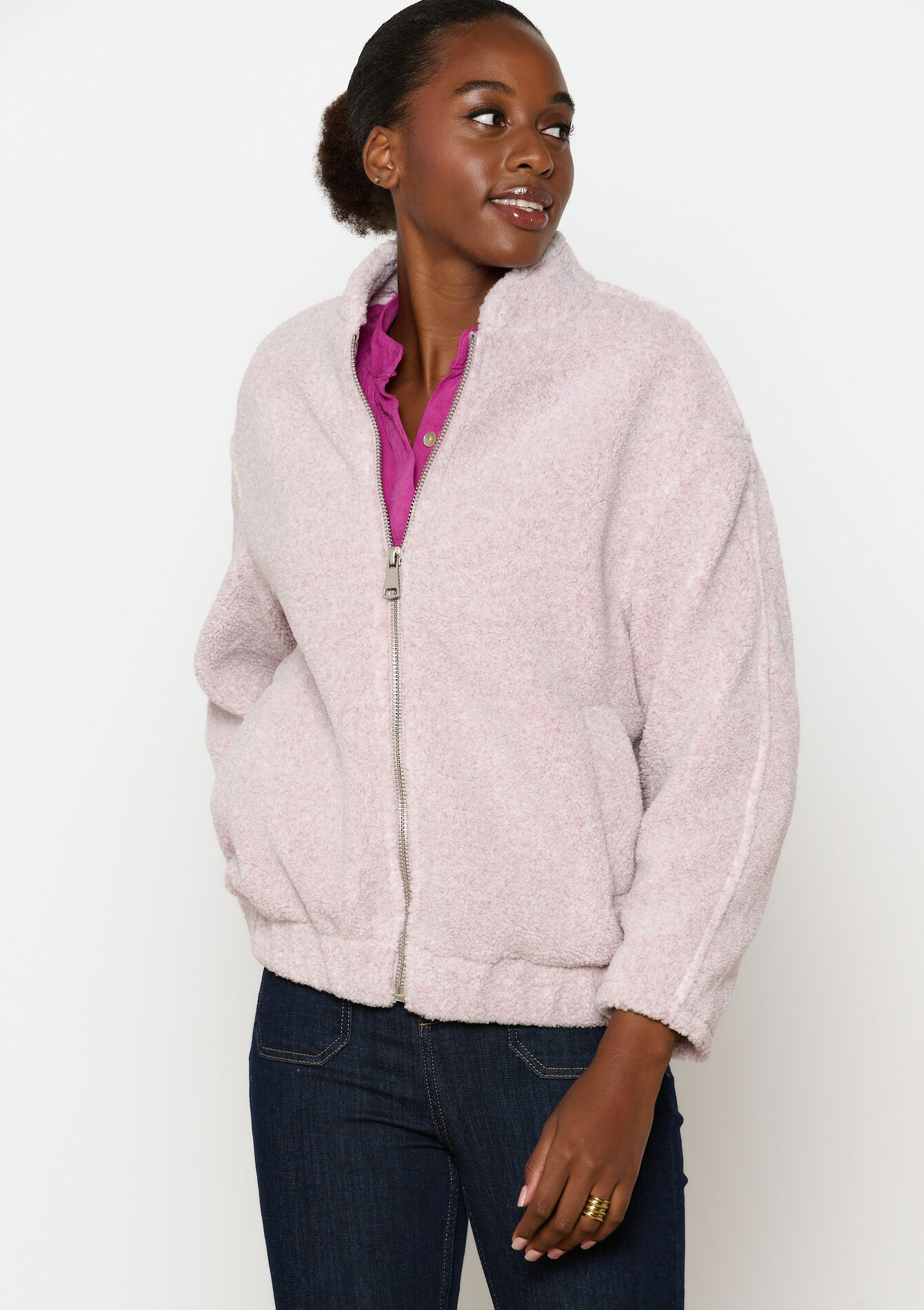 Veste bomber en tissu polaire, undefined - LILA LAVENDER - undefined