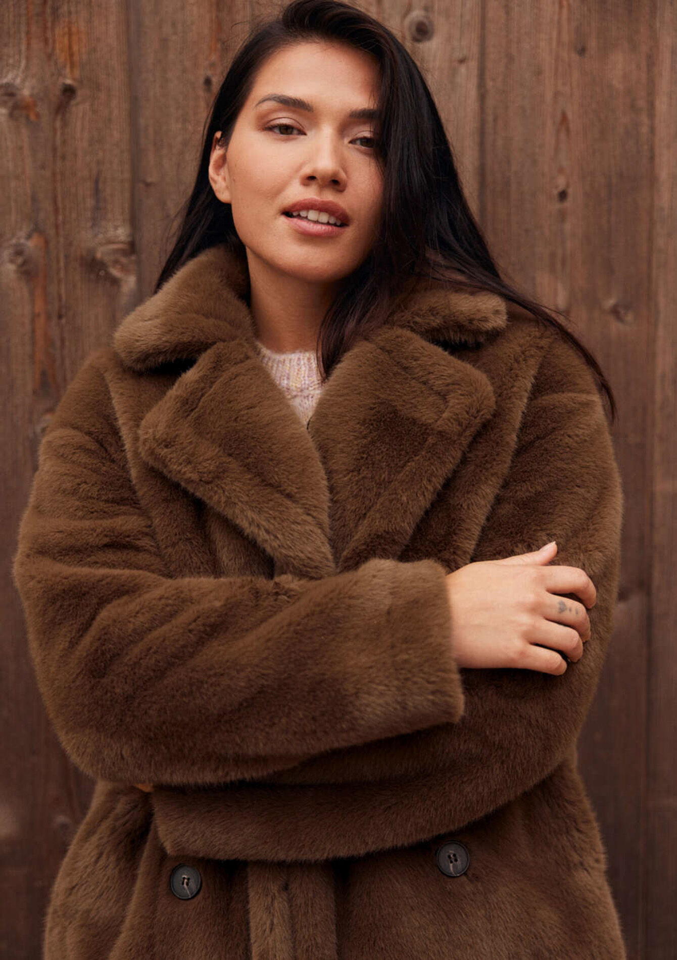 Oversized fluffy jacket, undefined - CAMEL BROWN - undefined